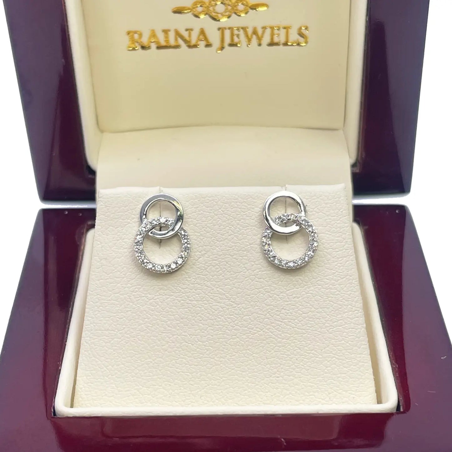 18ct White Gold Double Circle Natural Diamond Stud Earring 0.15ct 