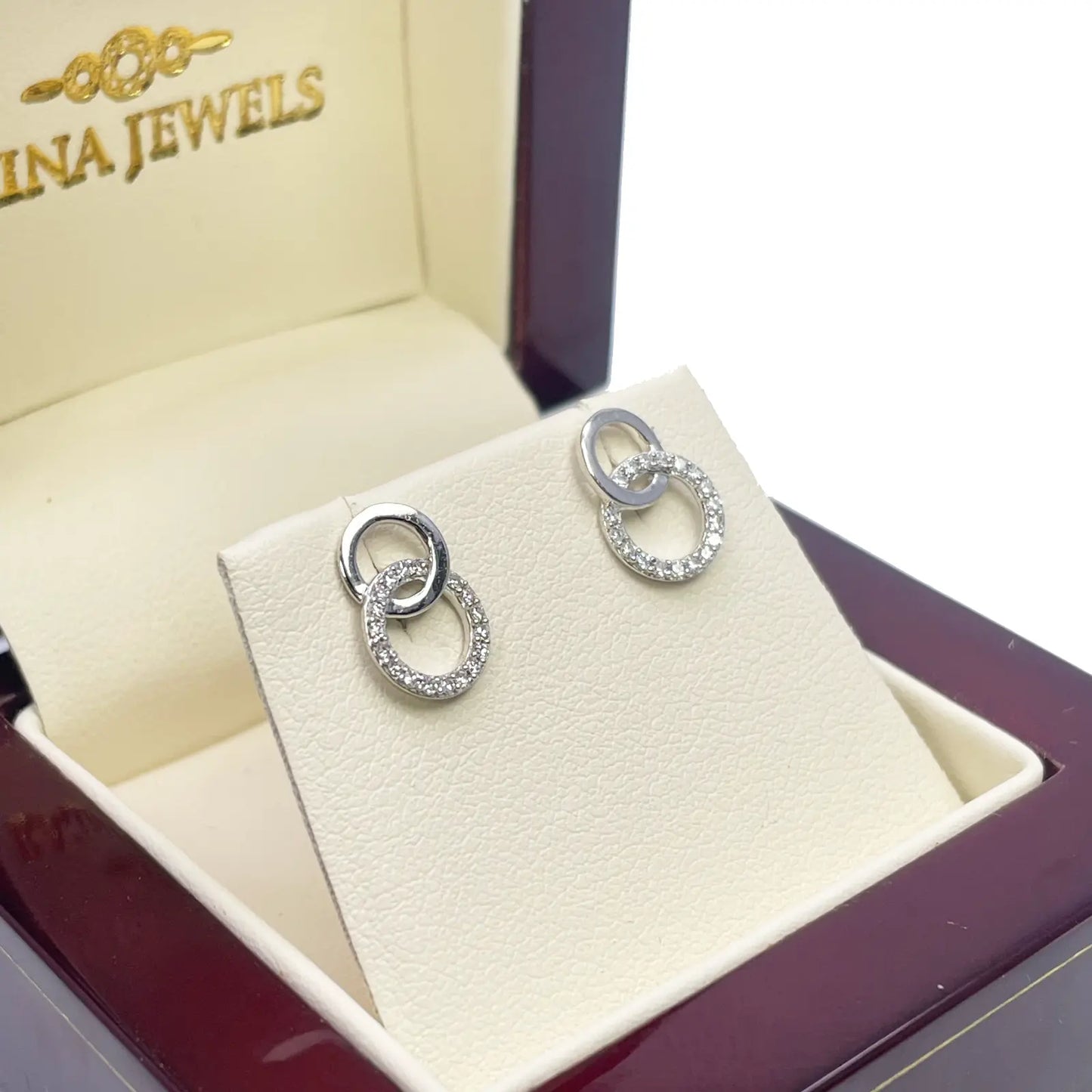 18ct White Gold Double Circle Natural Diamond Stud Earring 0.15ct 