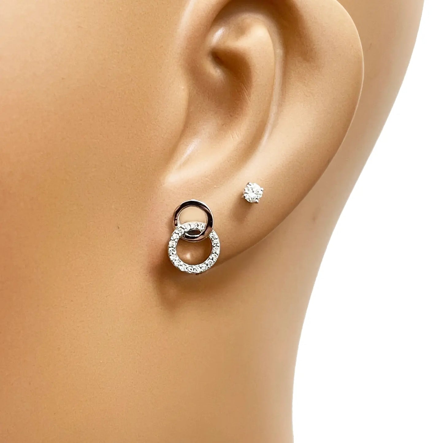 18ct White Gold Double Circle Natural Diamond Stud Earring 0.15ct 