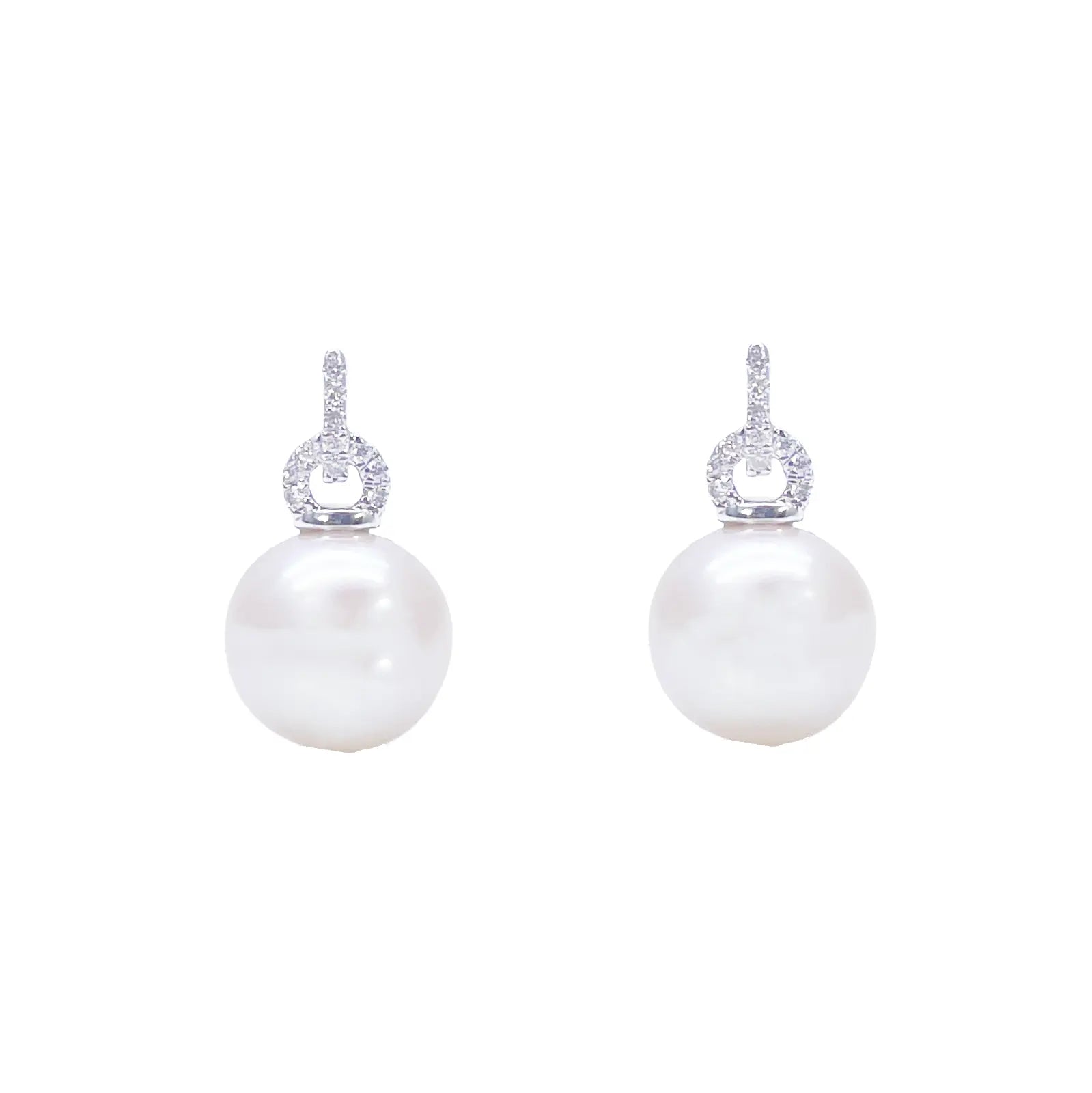 18ct White Gold Freshwater Pearl & Diamond Drop Pair Earrings 0.05ct 