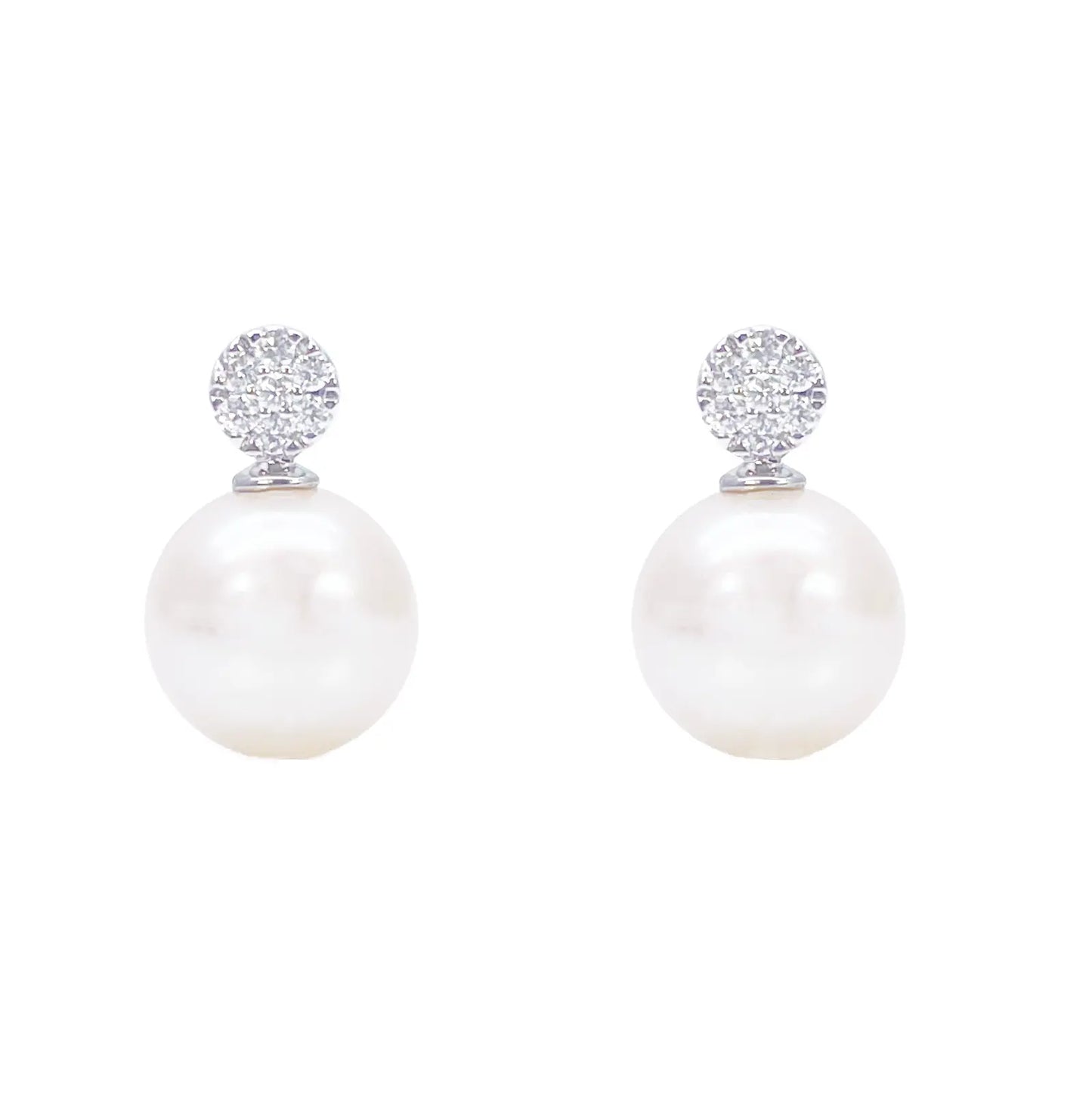 18ct White Gold Freshwater Pearl & Diamond Drop Pair Earrings 0.08ct 
