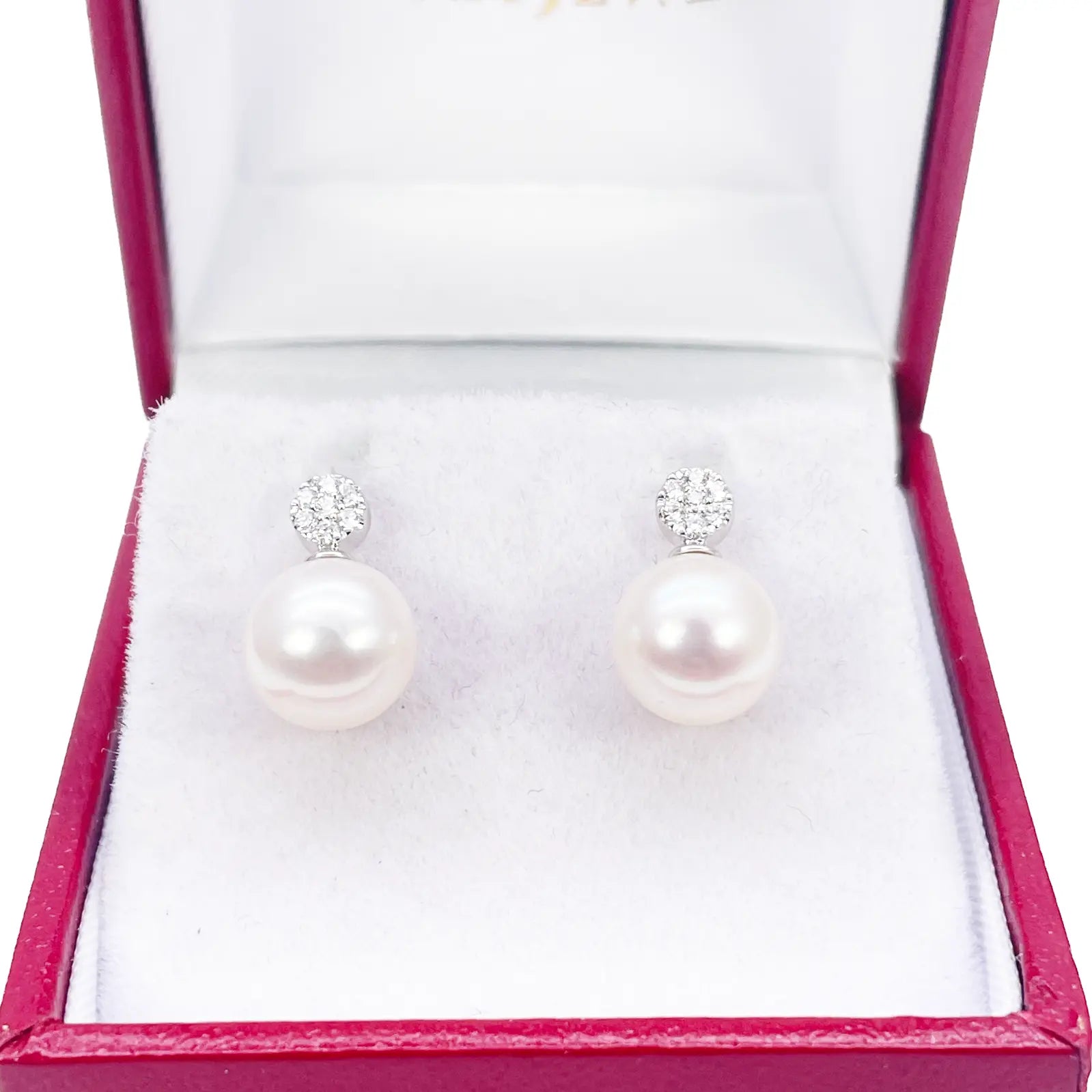 18ct White Gold Freshwater Pearl & Diamond Drop Pair Earrings 0.08ct 