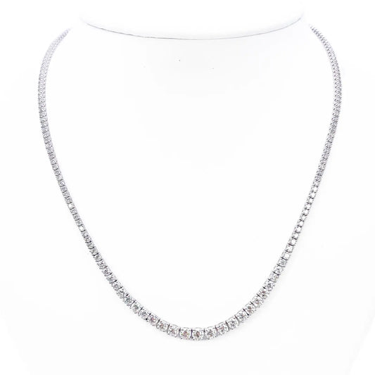 18ct White Gold Graduated Natural Diamond 8.16ct Tennis Necklace 17 Inches 