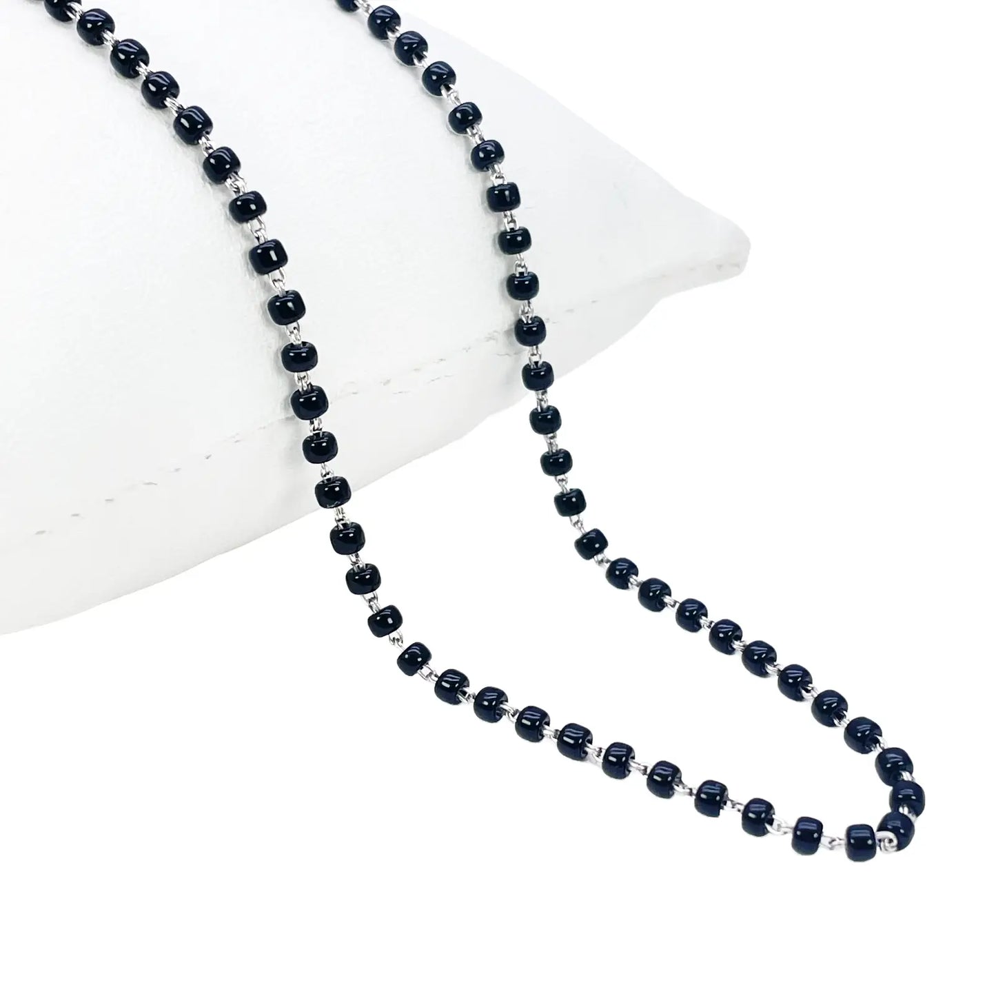 18ct White Gold Mangalsutra Chain Black Beaded Necklace 16 Inches 2.7mm Width¬† Mangalsutra Chains