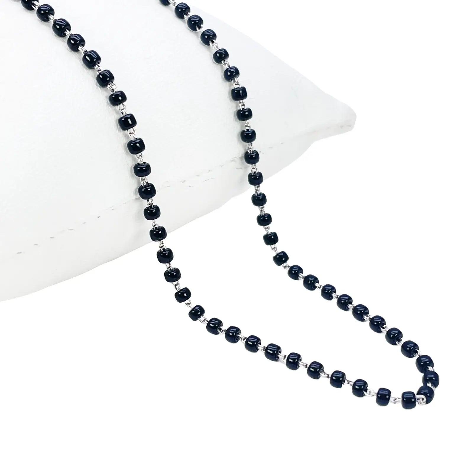 18ct White Gold Mangalsutra Chain Black Beaded Necklace 16 Inches 2.7mm Width¬† Mangalsutra Chains
