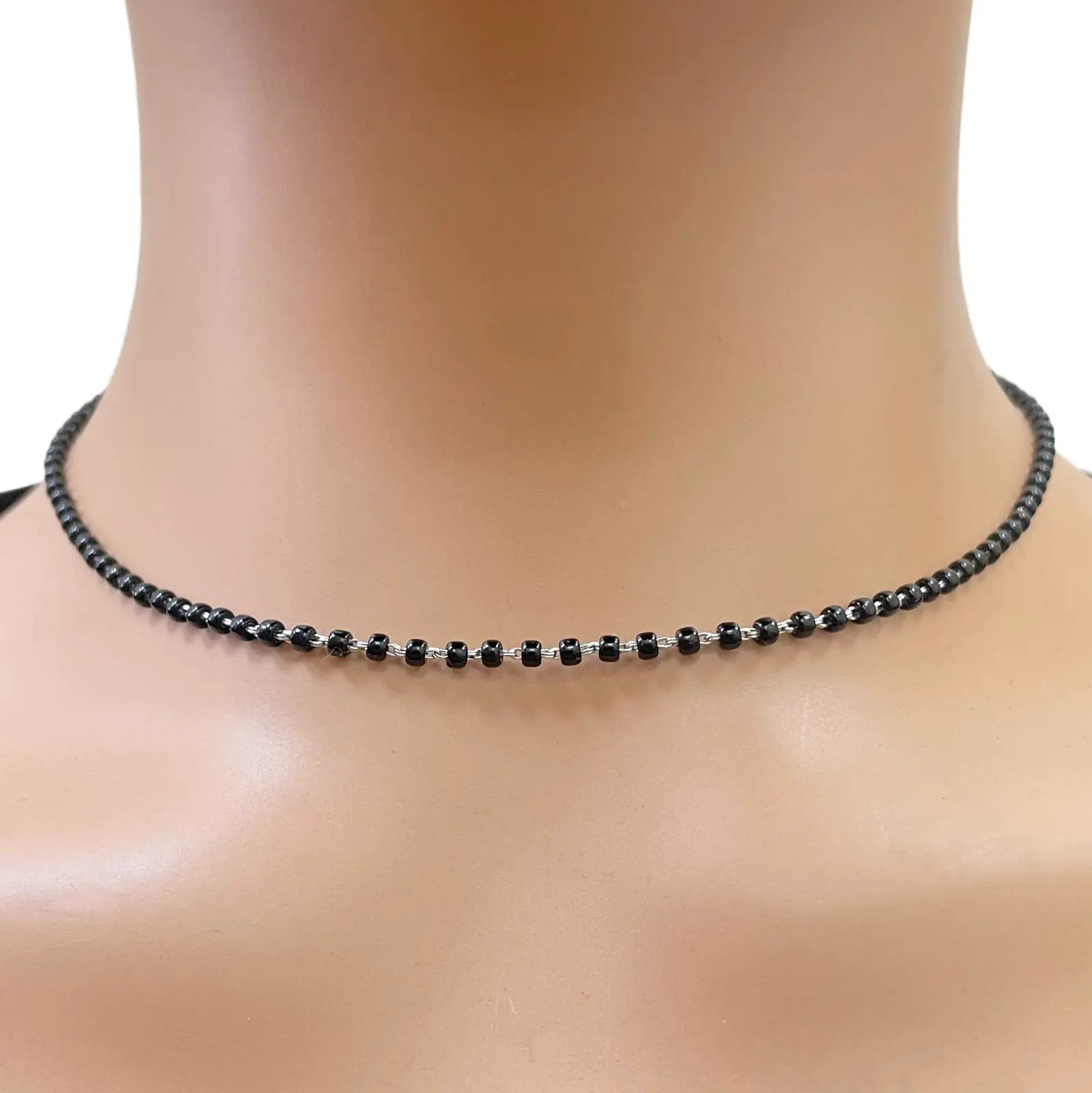 18ct White Gold Mangalsutra Chain Black Beaded Necklace 16 Inches 2.7mm Width¬† Mangalsutra Chains