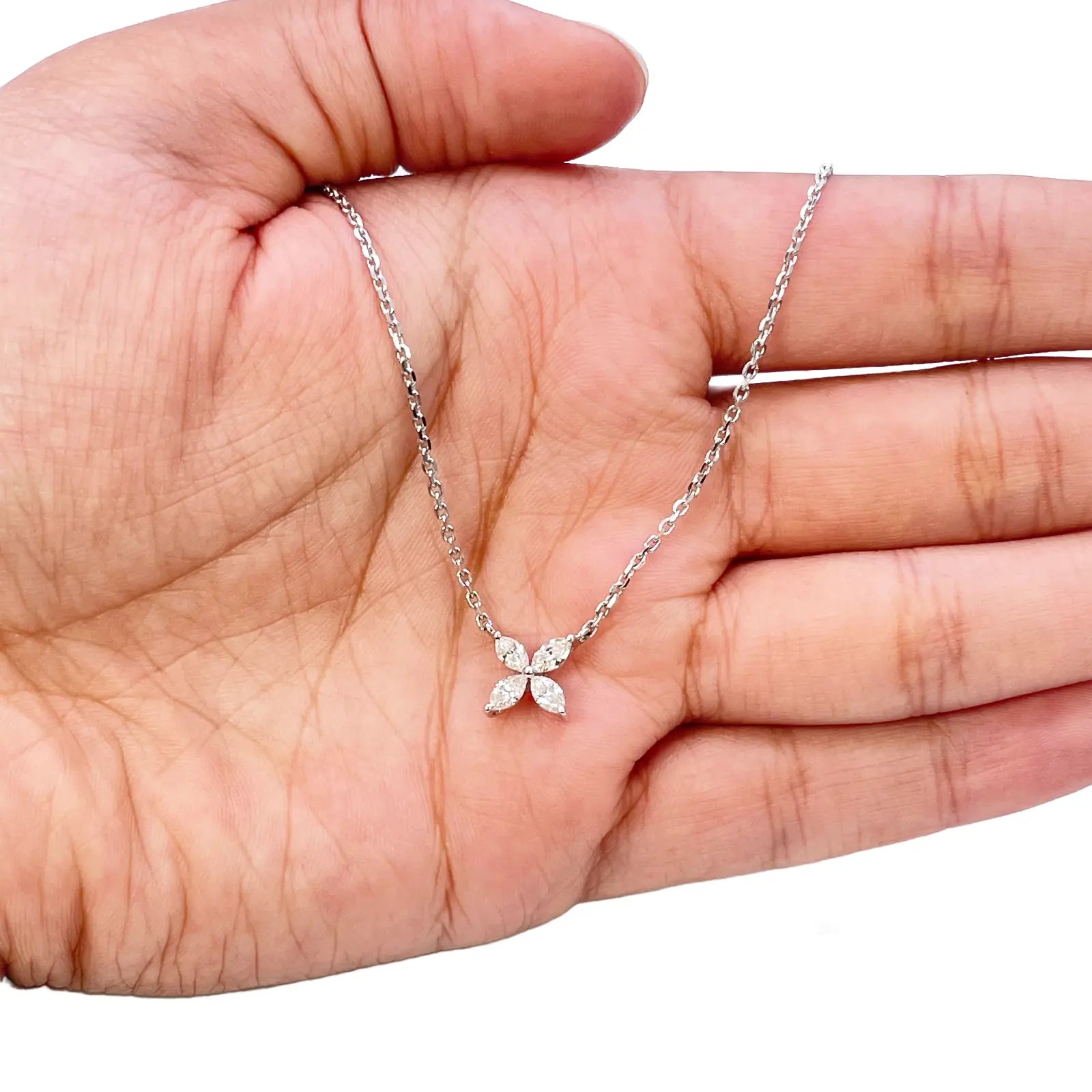 18ct White Gold Marquise Diamond Four-Leaf Flower Pendant Necklace ? 0.40ct  Diamond Necklace