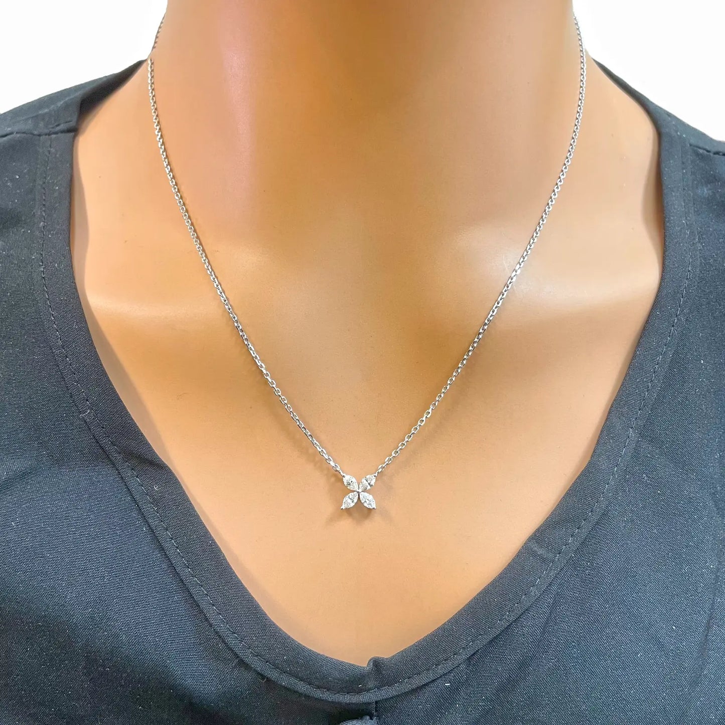 18ct White Gold Marquise Diamond Four-Leaf Flower Pendant Necklace ? 0.40ct  Diamond Necklace