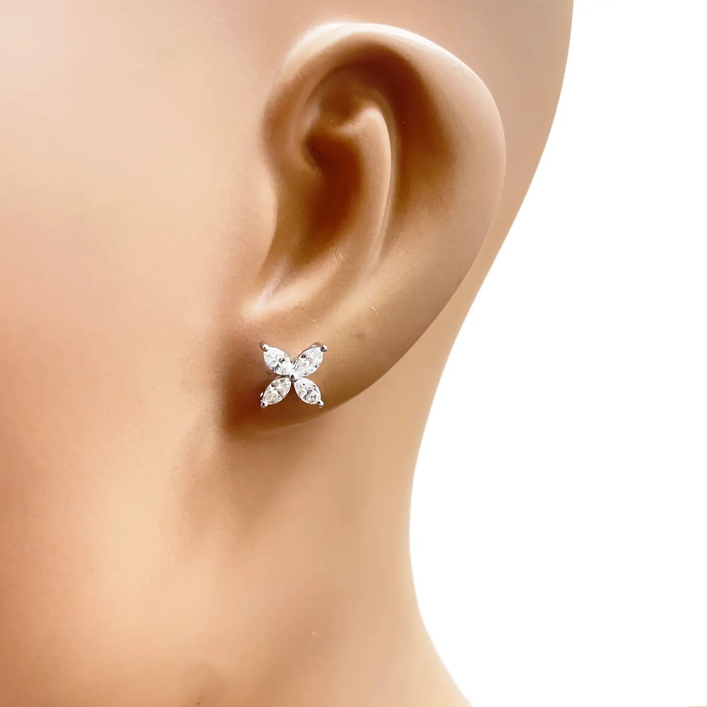 18ct White Gold Marquise Diamond Four-Leaf Flower Stud Earrings ? 0.75ct  Diamond earring