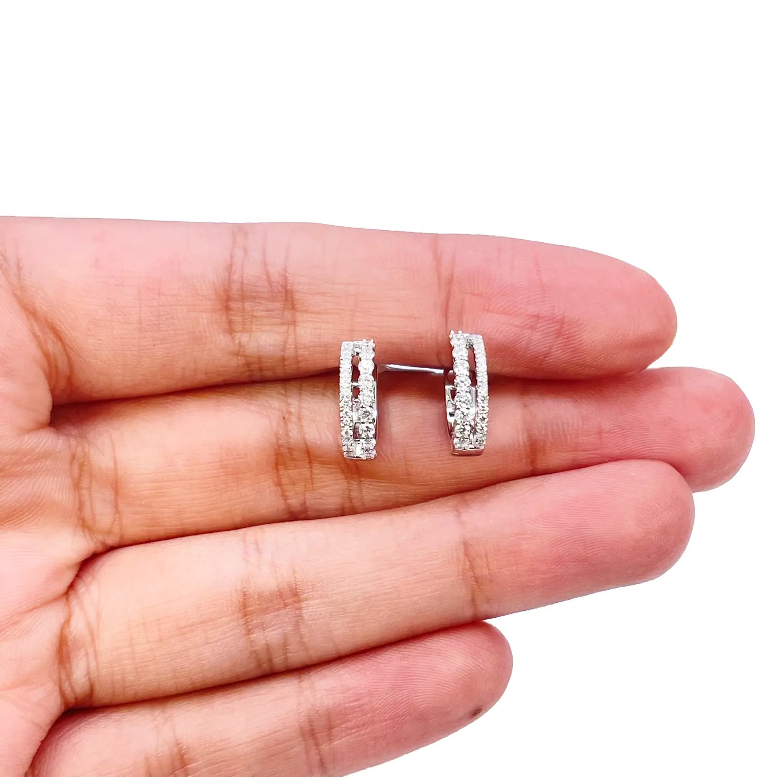 18ct White Gold Natural Diamond 0.37ct Hoop Huggies Earrings 9mm Diameter 