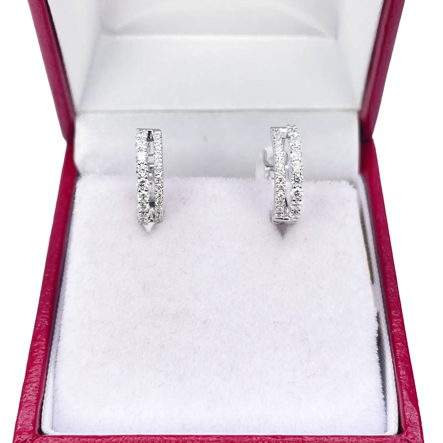 18ct White Gold Natural Diamond 0.37ct Hoop Huggies Earrings 9mm Diameter 