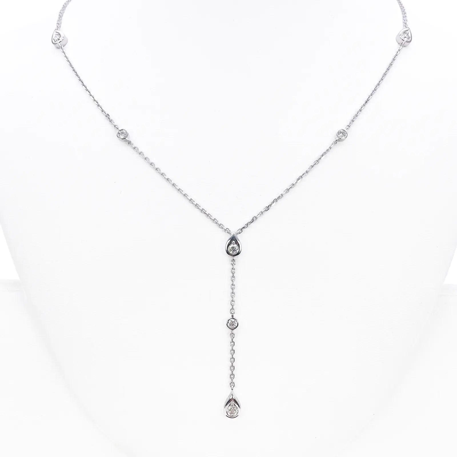 18ct White Gold Natural Diamond Bezel Lariat Y Drop Necklace 0.50ct  Diamond Necklace