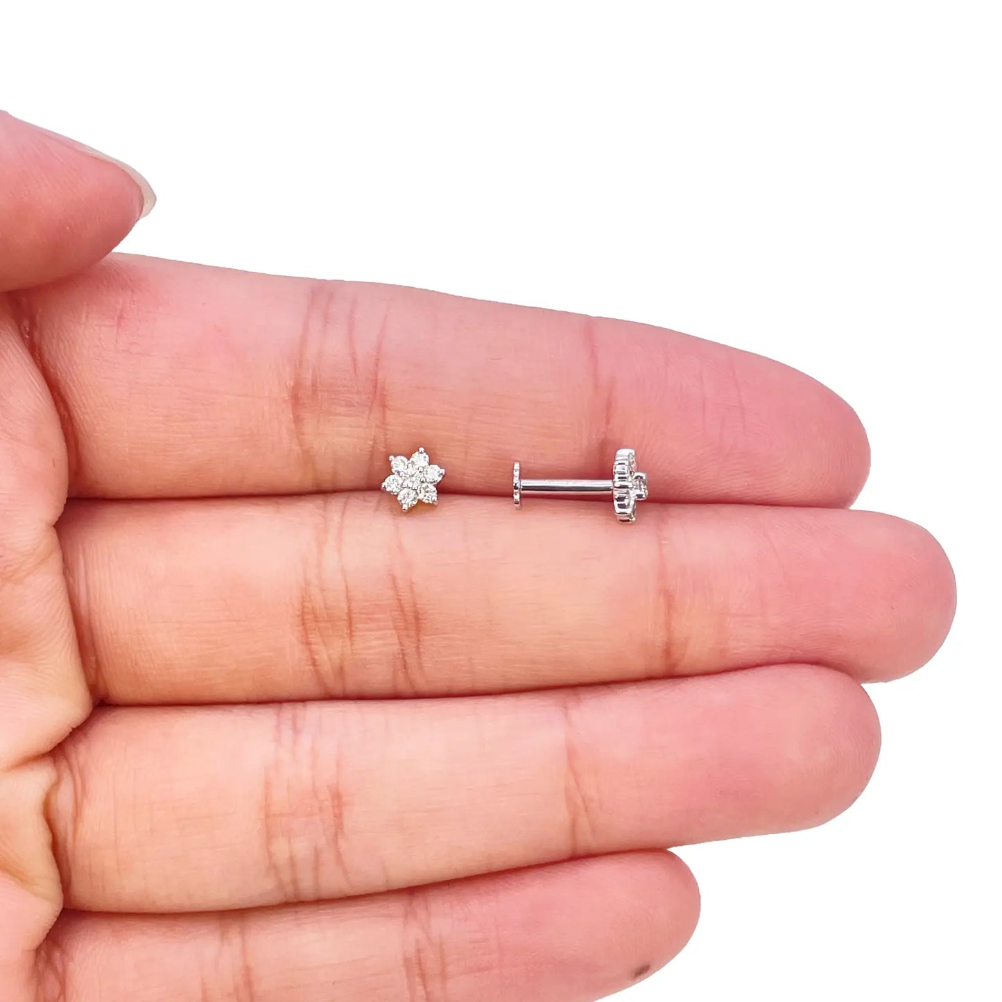 18ct White Gold Natural Diamond Floral Stud Earrings 0.18ct - 4.5mm Width 