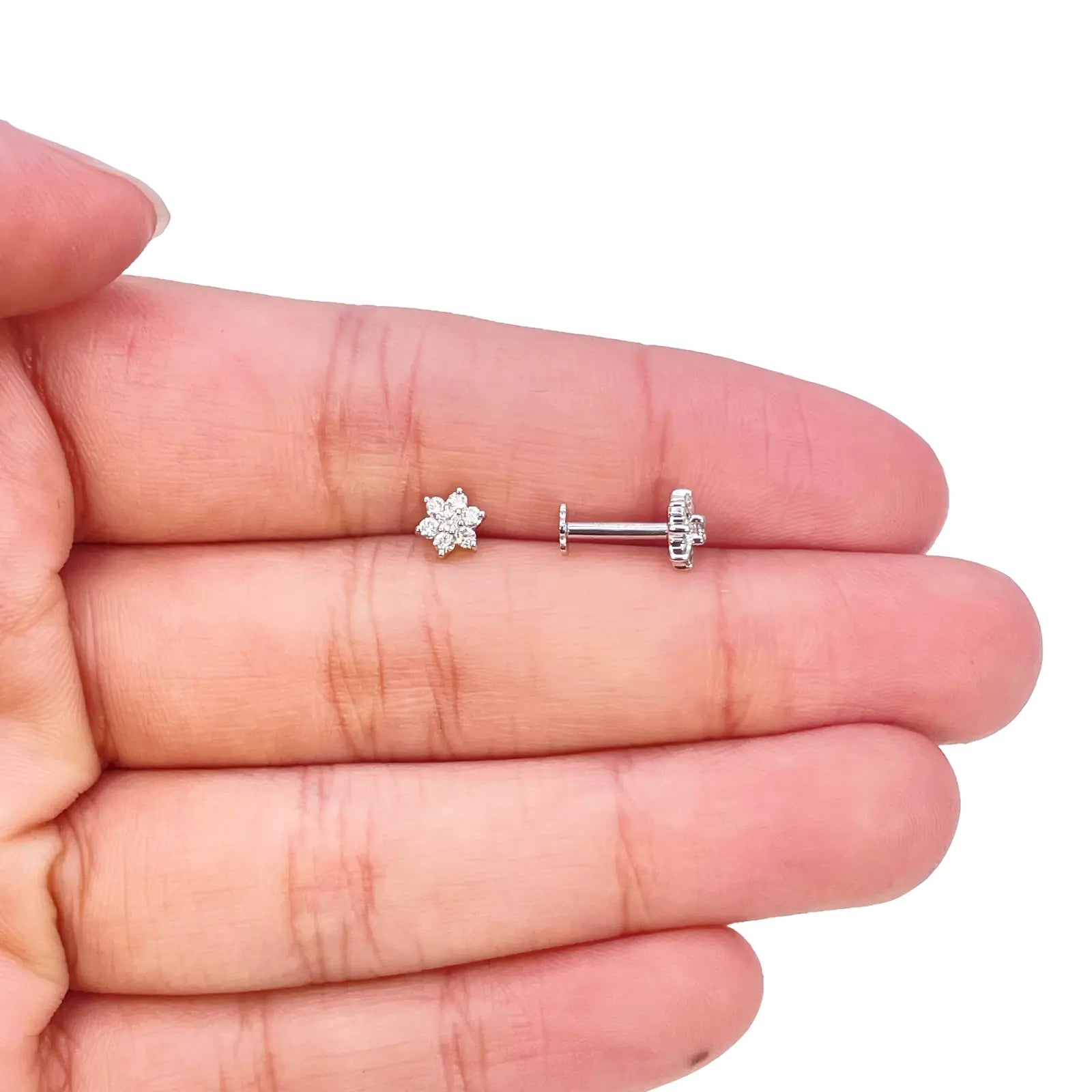 18ct White Gold Natural Diamond Floral Stud Earrings 0.18ct - 4.5mm Width 