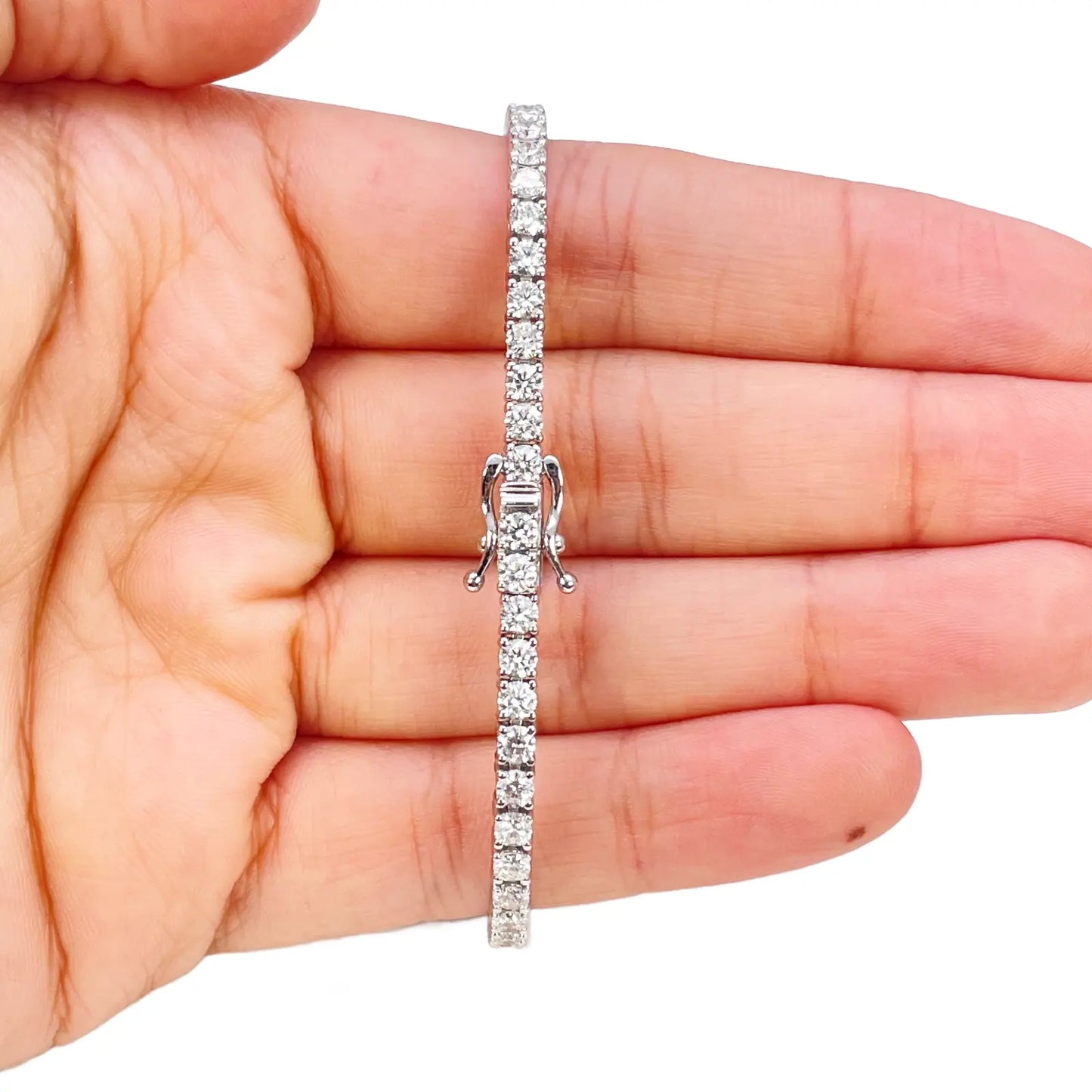 18ct White Gold Natural Diamond Tennis Bracelet 4-claw 4.50ct 7 Inches 3mm¬† Diamond Bracelets