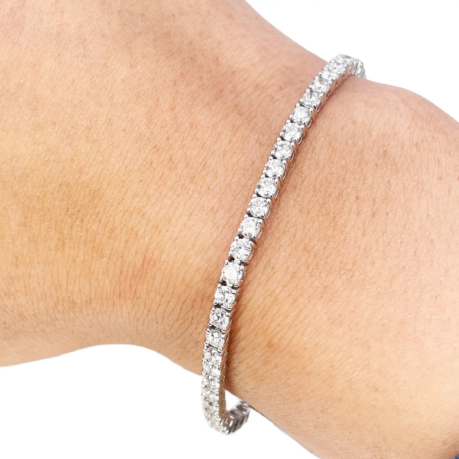18ct White Gold Natural Diamond Tennis Bracelet 4-claw 4.50ct 7 Inches 3mm¬† Diamond Bracelets
