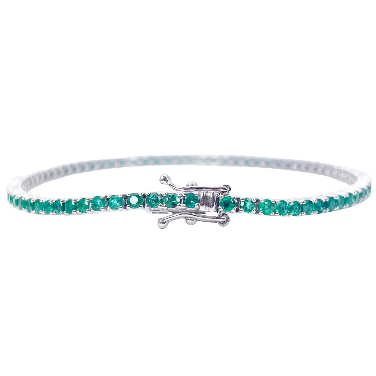 18ct White Gold Natural Round Emerald Tennis Bracelet 2.90ct 7 Inches Length  Diamond Bracelets