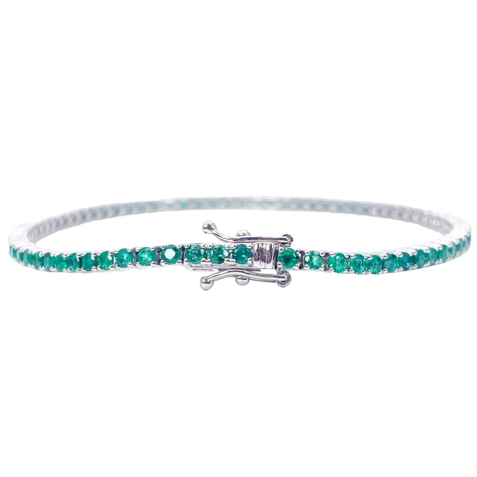 18ct White Gold Natural Round Emerald Tennis Bracelet 2.90ct 7 Inches Length  Diamond Bracelets