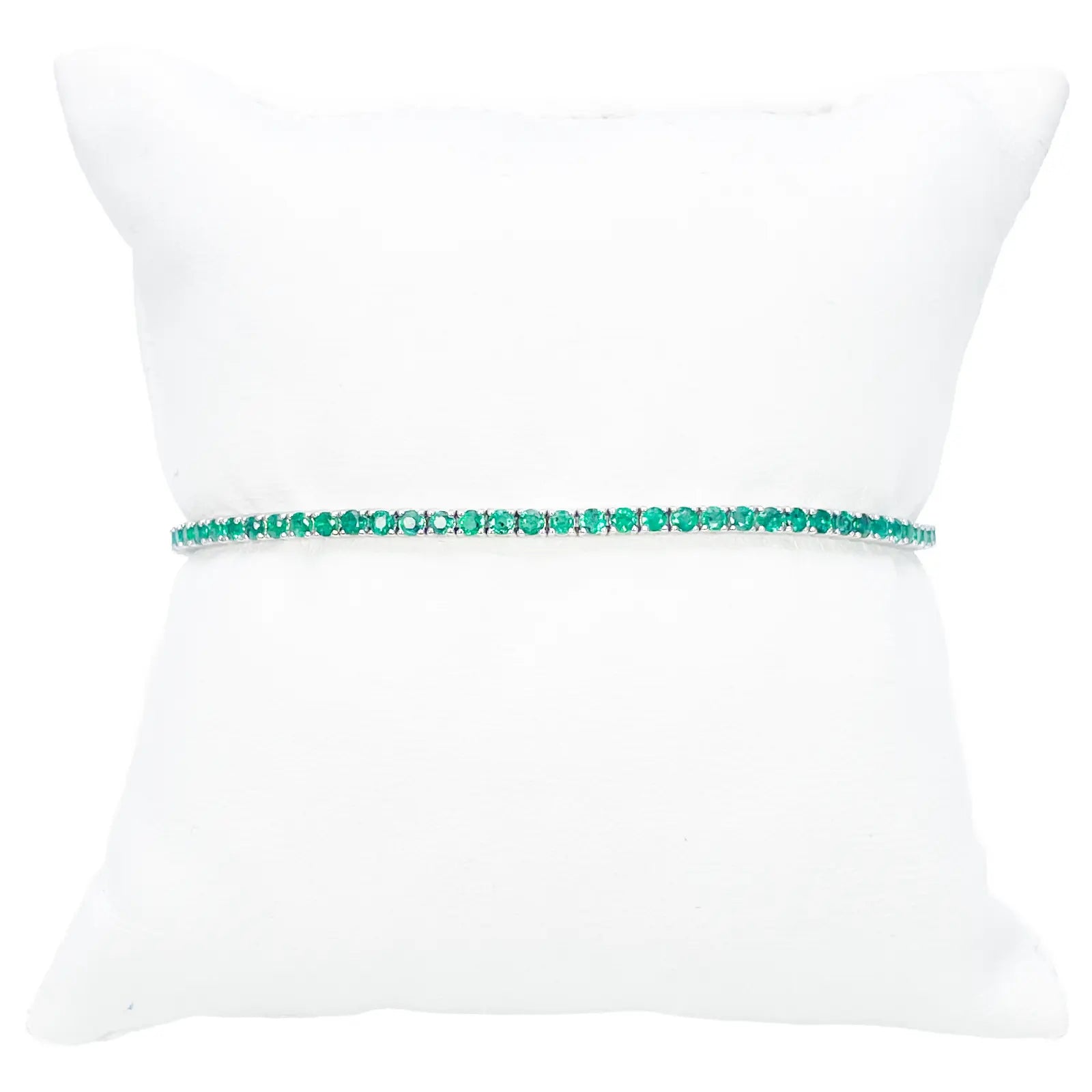 18ct White Gold Natural Round Emerald Tennis Bracelet 2.90ct 7 Inches Length  Diamond Bracelets