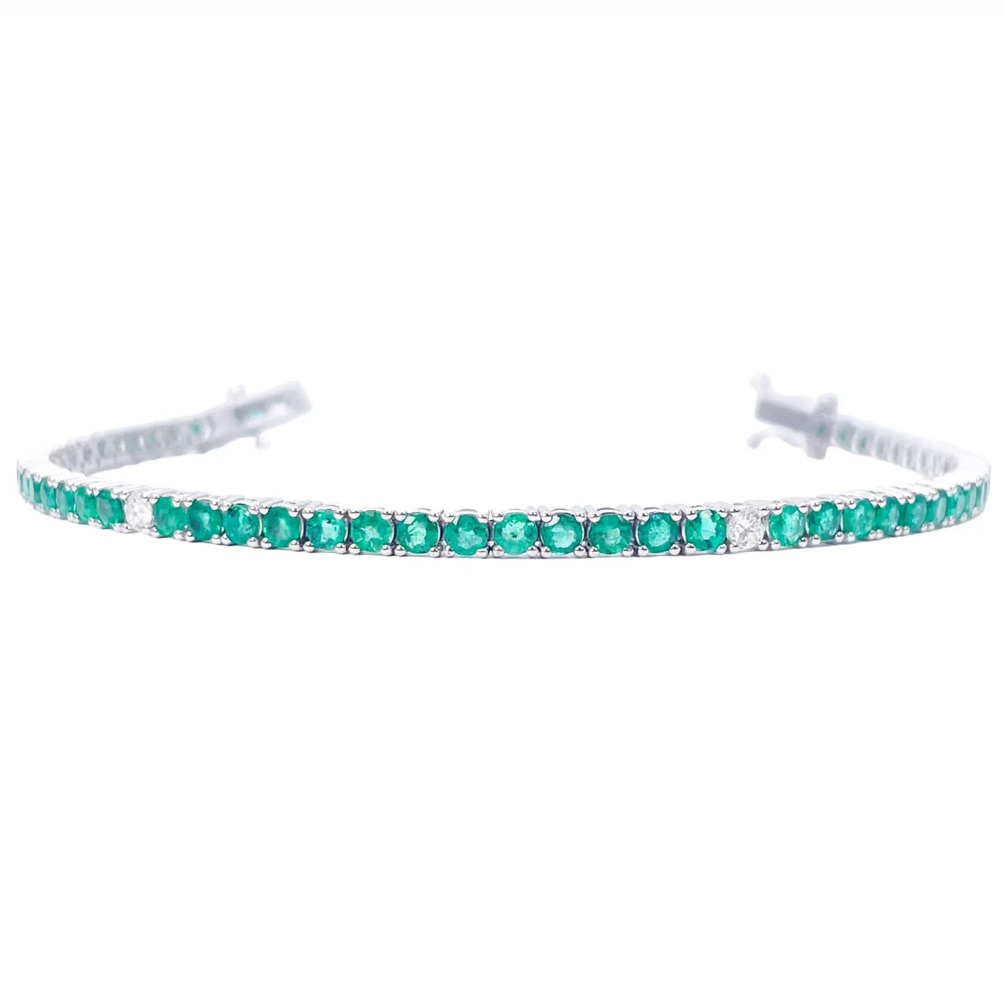 18ct White Gold Natural Round Emerald & Diamond Tennis Bracelet 4.15ct 7 Inches  Diamond Bracelets