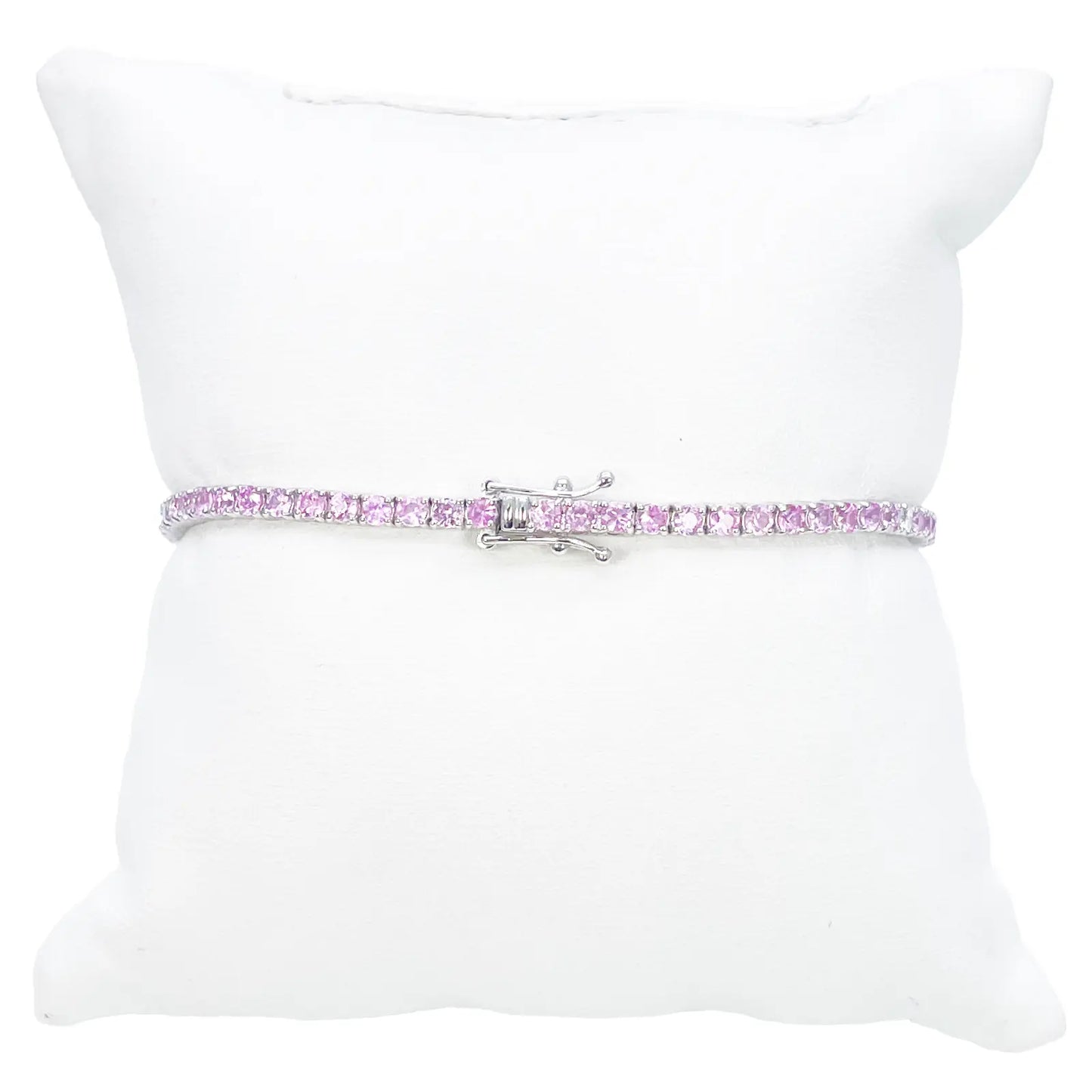 18ct White Gold Natural Round Pink Sapphire & Diamond Tennis Bracelet 4.35ct  Diamond Bracelets