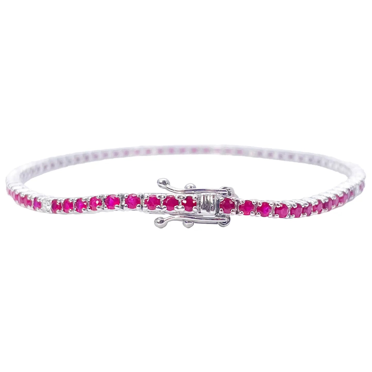 18ct White Gold Natural Round Ruby & Diamond Tennis Bracelet 2.30ct 7 Inches  Diamond Bracelets