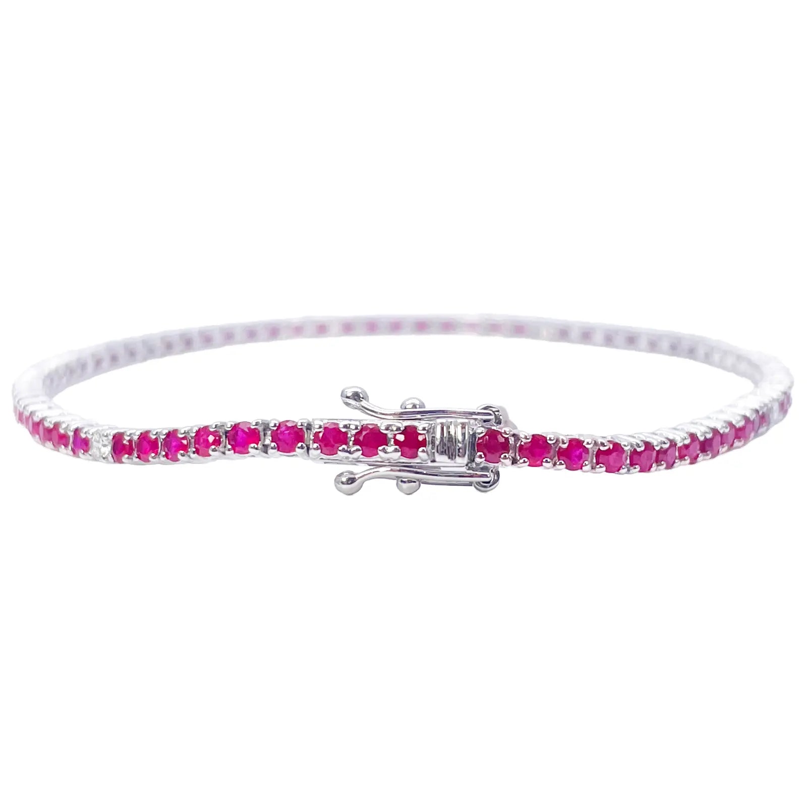 18ct White Gold Natural Round Ruby & Diamond Tennis Bracelet 2.30ct 7 Inches  Diamond Bracelets