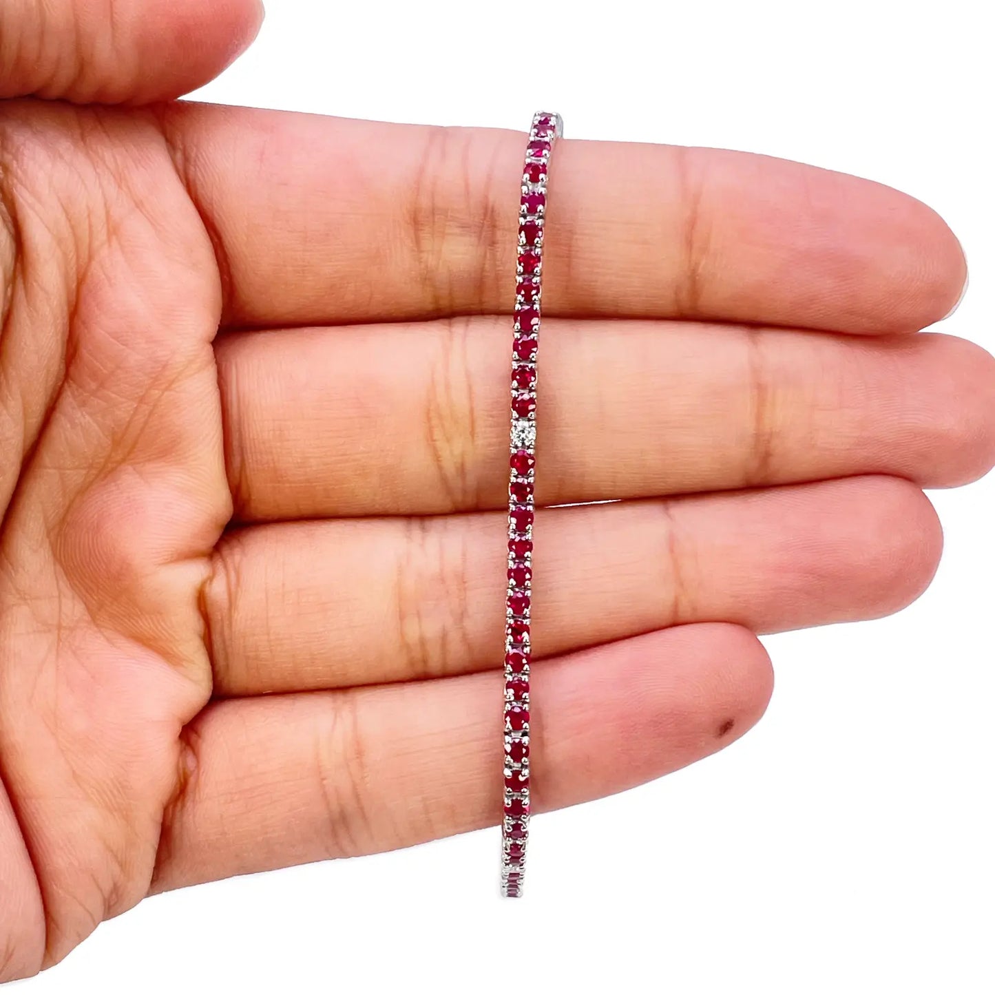 18ct White Gold Natural Round Ruby & Diamond Tennis Bracelet 2.30ct 7 Inches  Diamond Bracelets