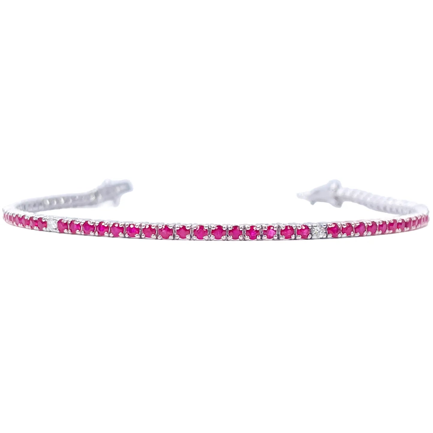 18ct White Gold Natural Round Ruby & Diamond Tennis Bracelet 2.94ct 7 Inches  Diamond Bracelets