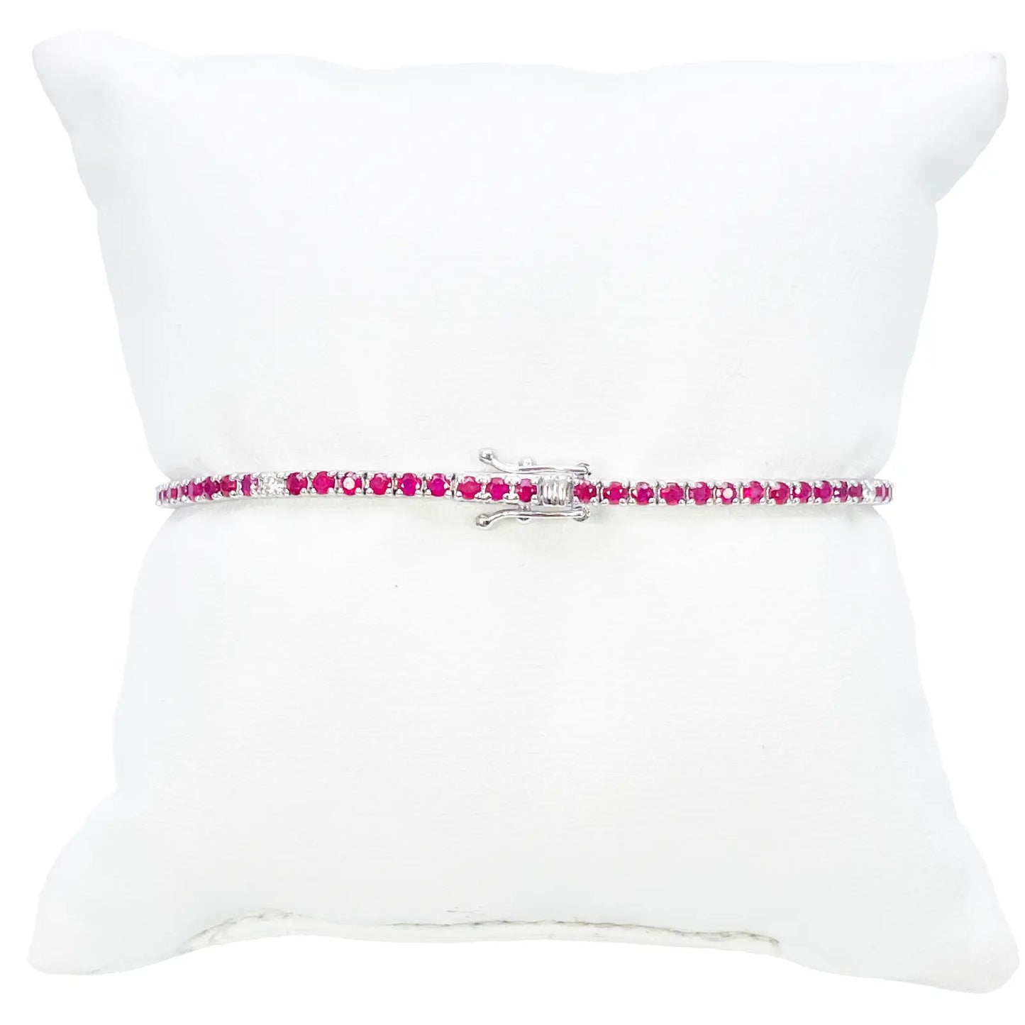 18ct White Gold Natural Round Ruby & Diamond Tennis Bracelet 2.94ct 7 Inches  Diamond Bracelets