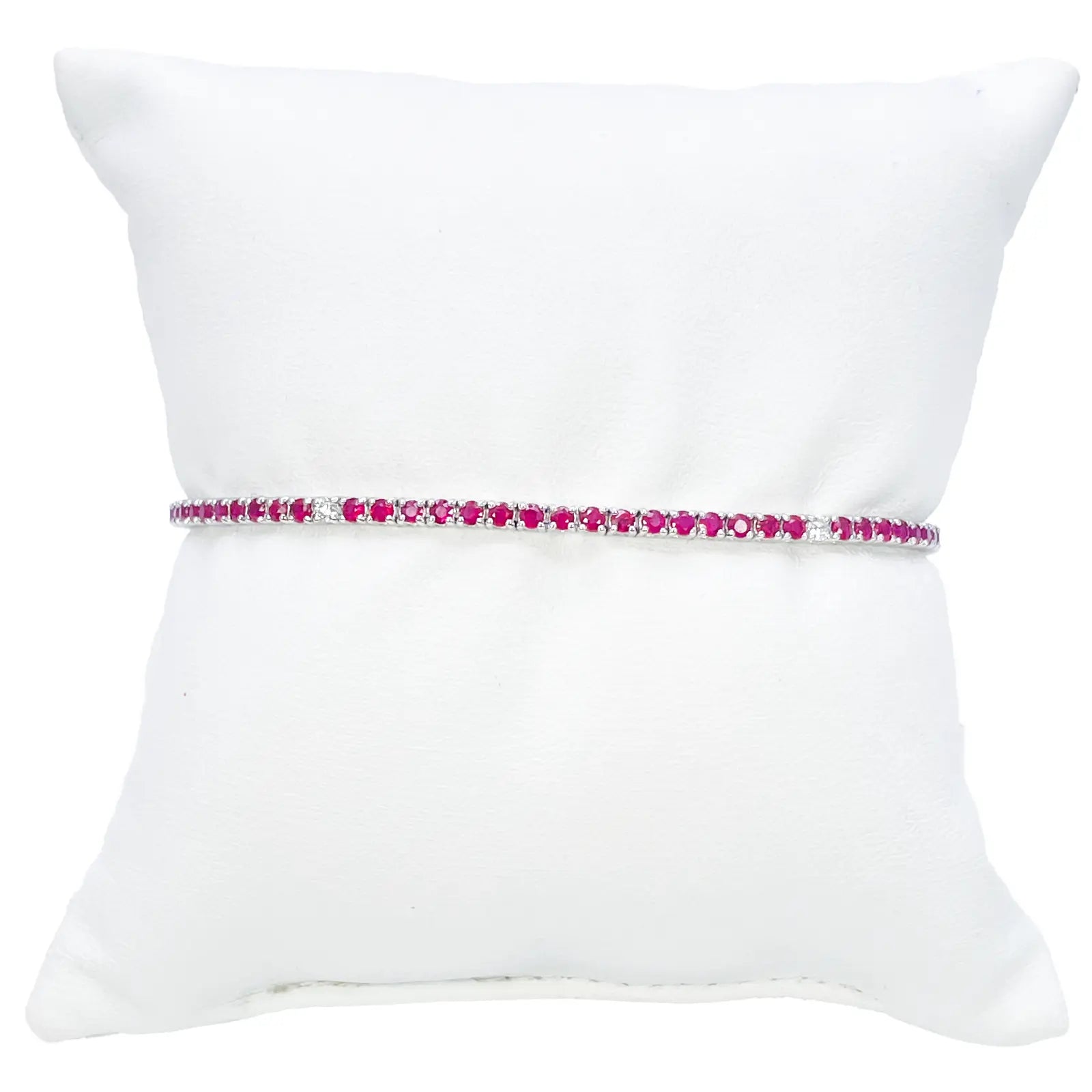 18ct White Gold Natural Round Ruby & Diamond Tennis Bracelet 3.25ct 7 Inches  Diamond Bracelets