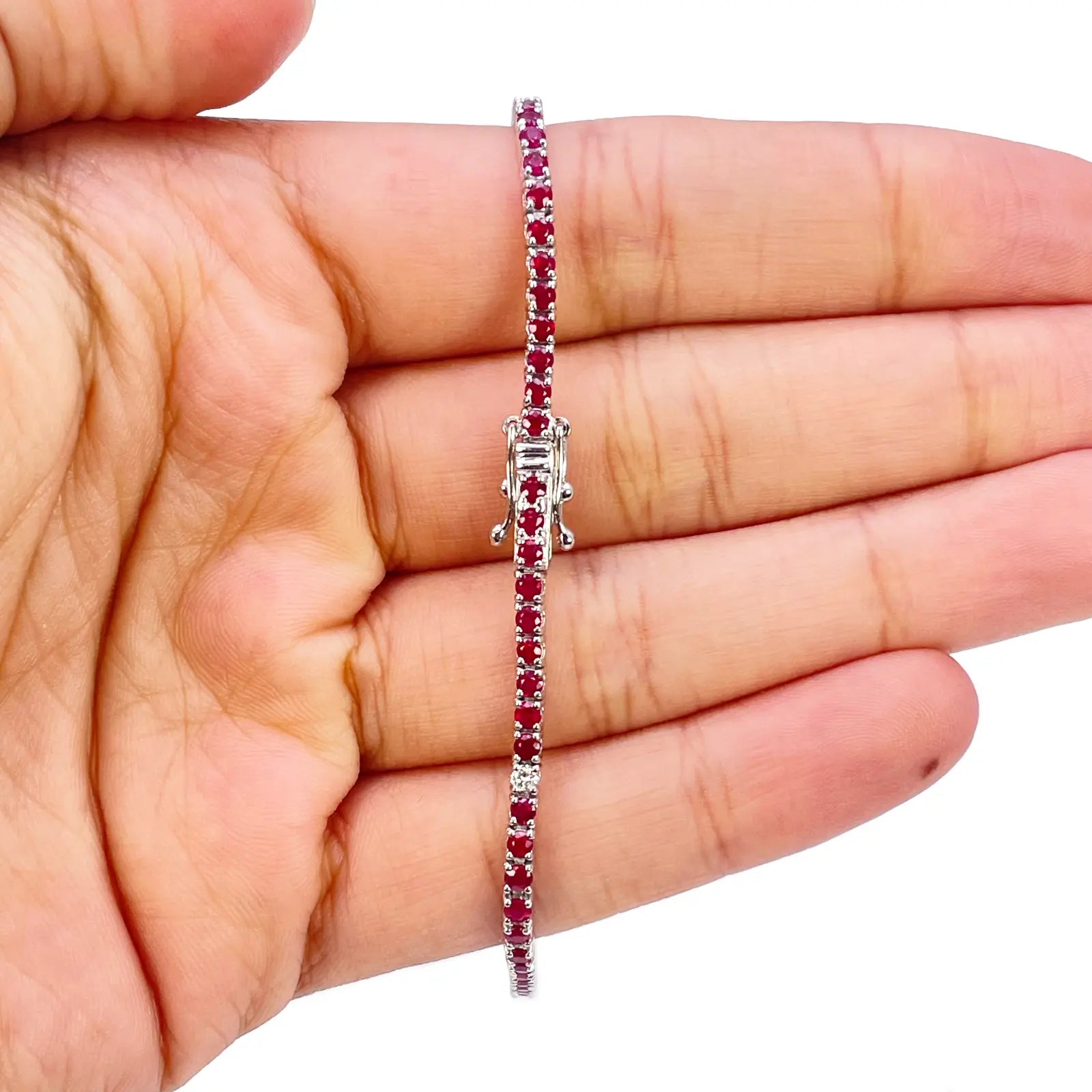 18ct White Gold Natural Round Ruby & Diamond Tennis Bracelet 3.25ct 7 Inches  Diamond Bracelets