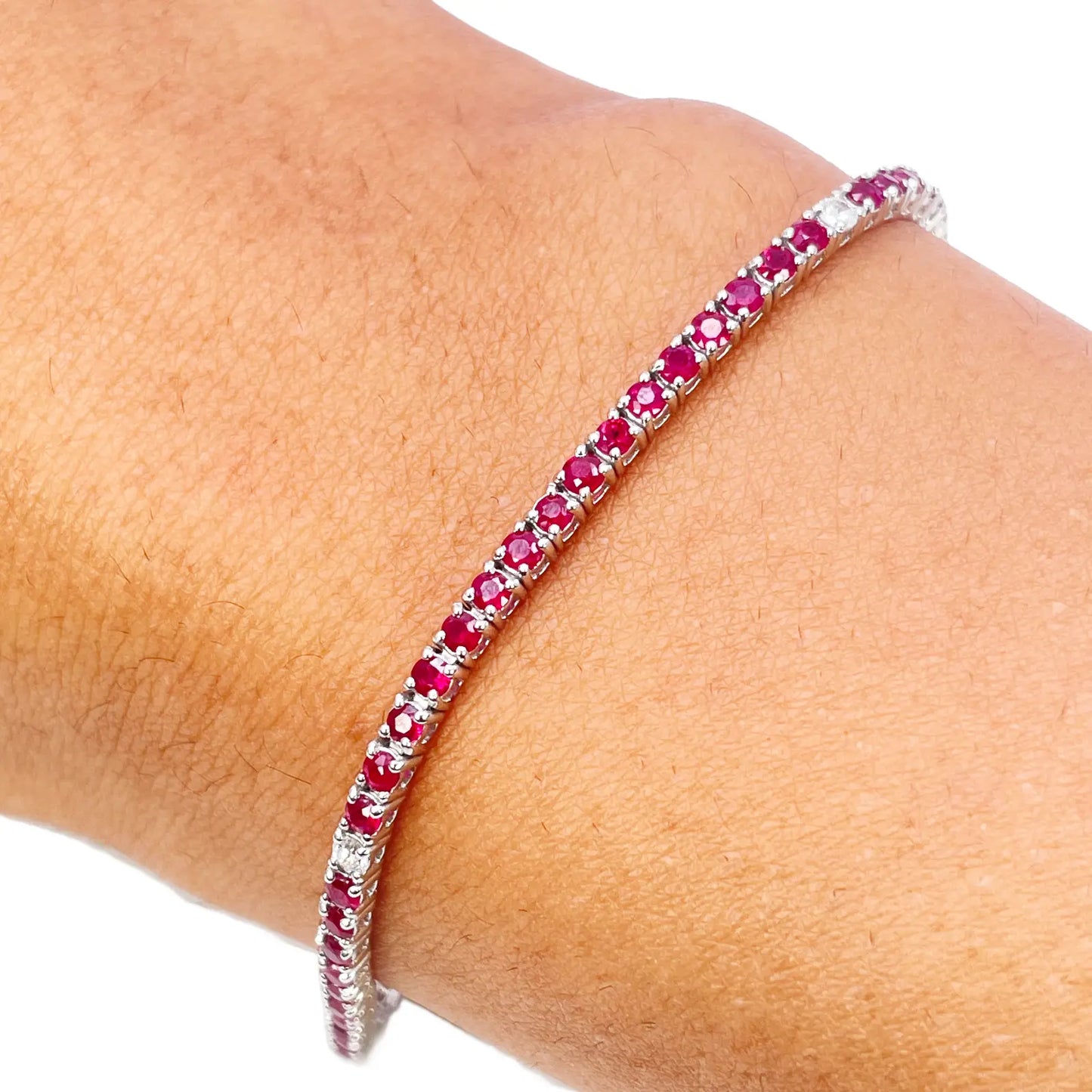 18ct White Gold Natural Round Ruby & Diamond Tennis Bracelet 3.25ct 7 Inches  Diamond Bracelets
