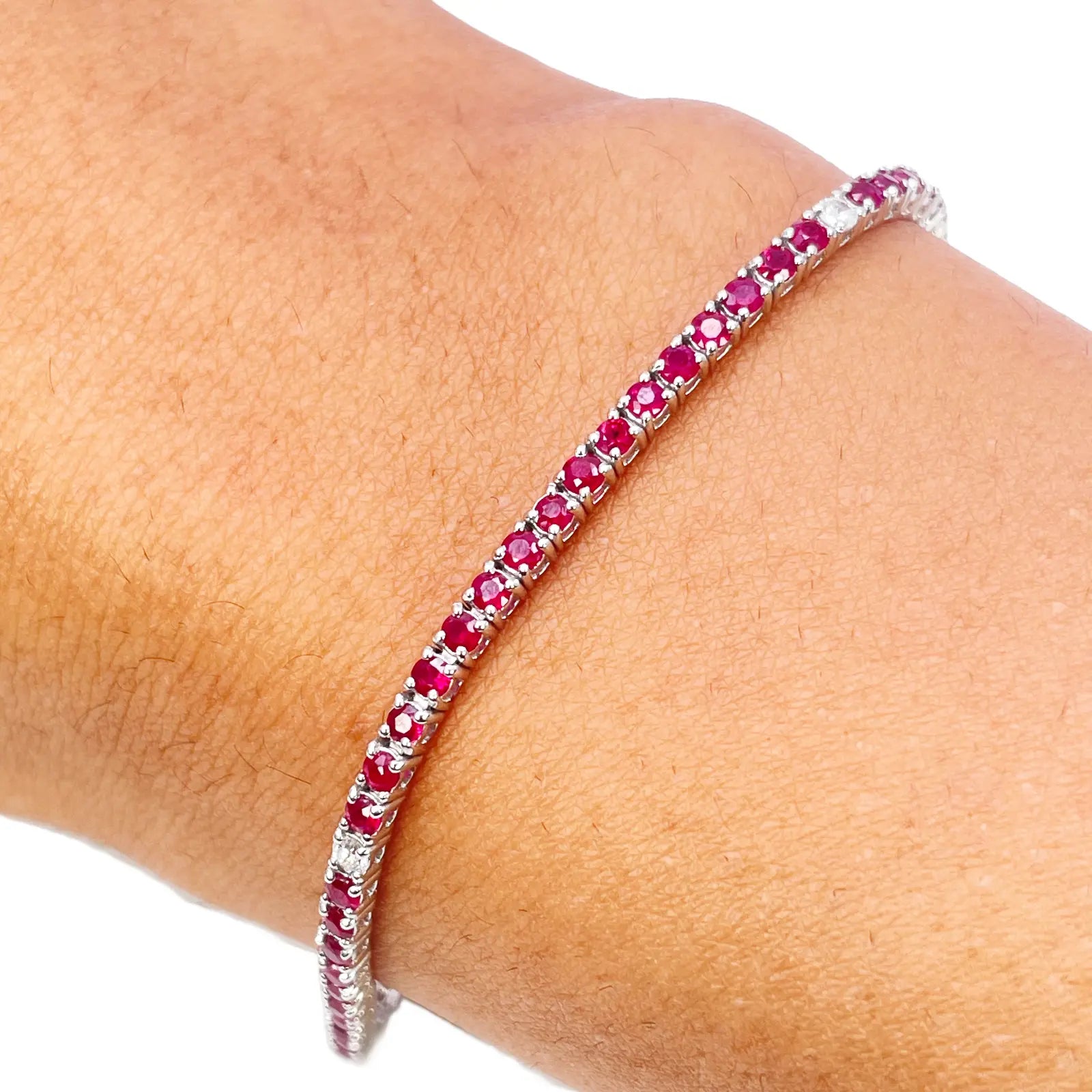 18ct White Gold Natural Round Ruby & Diamond Tennis Bracelet 3.25ct 7 Inches  Diamond Bracelets