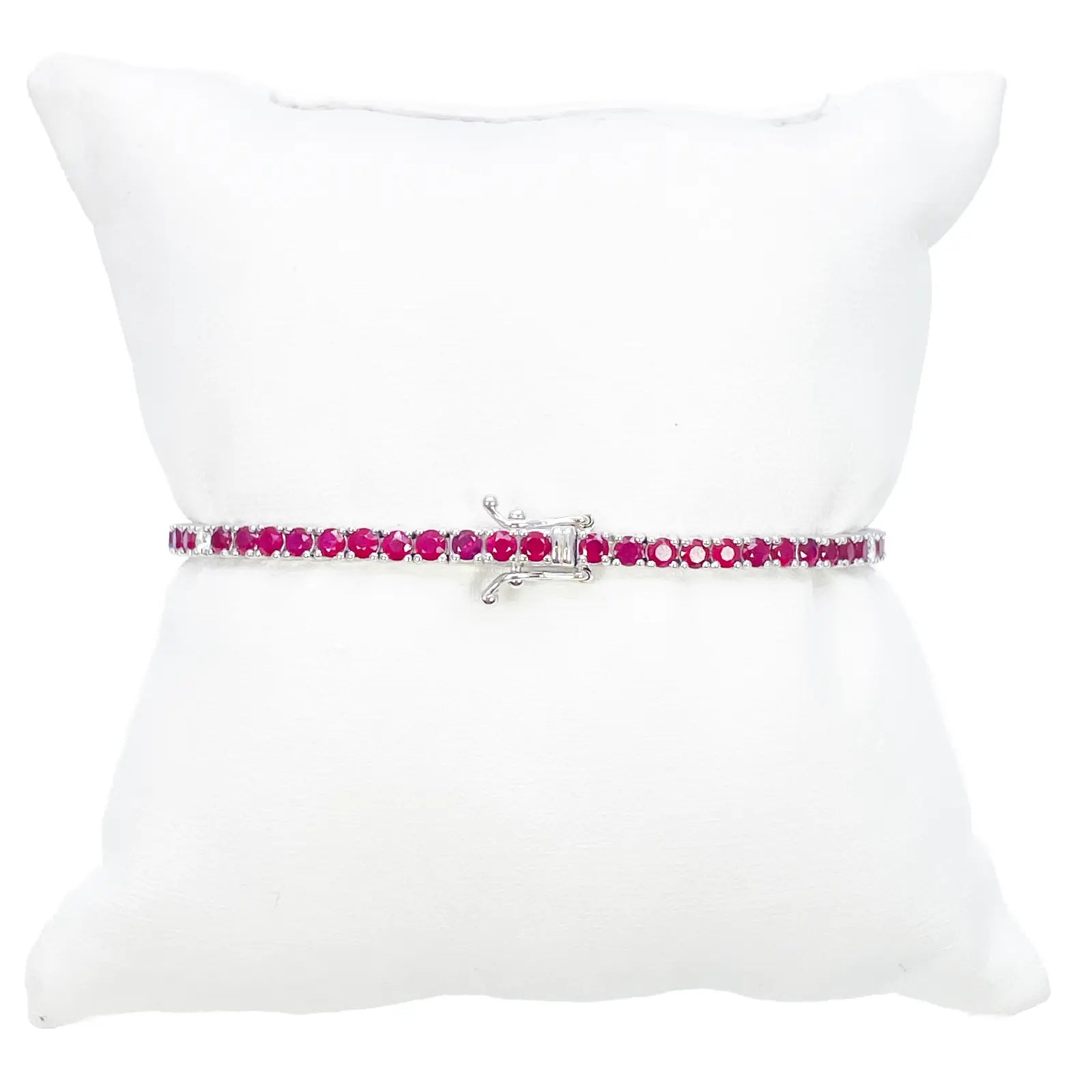 18ct White Gold Natural Round Ruby & Diamond Tennis Bracelet 4.90ct 7 Inches  Diamond Bracelets
