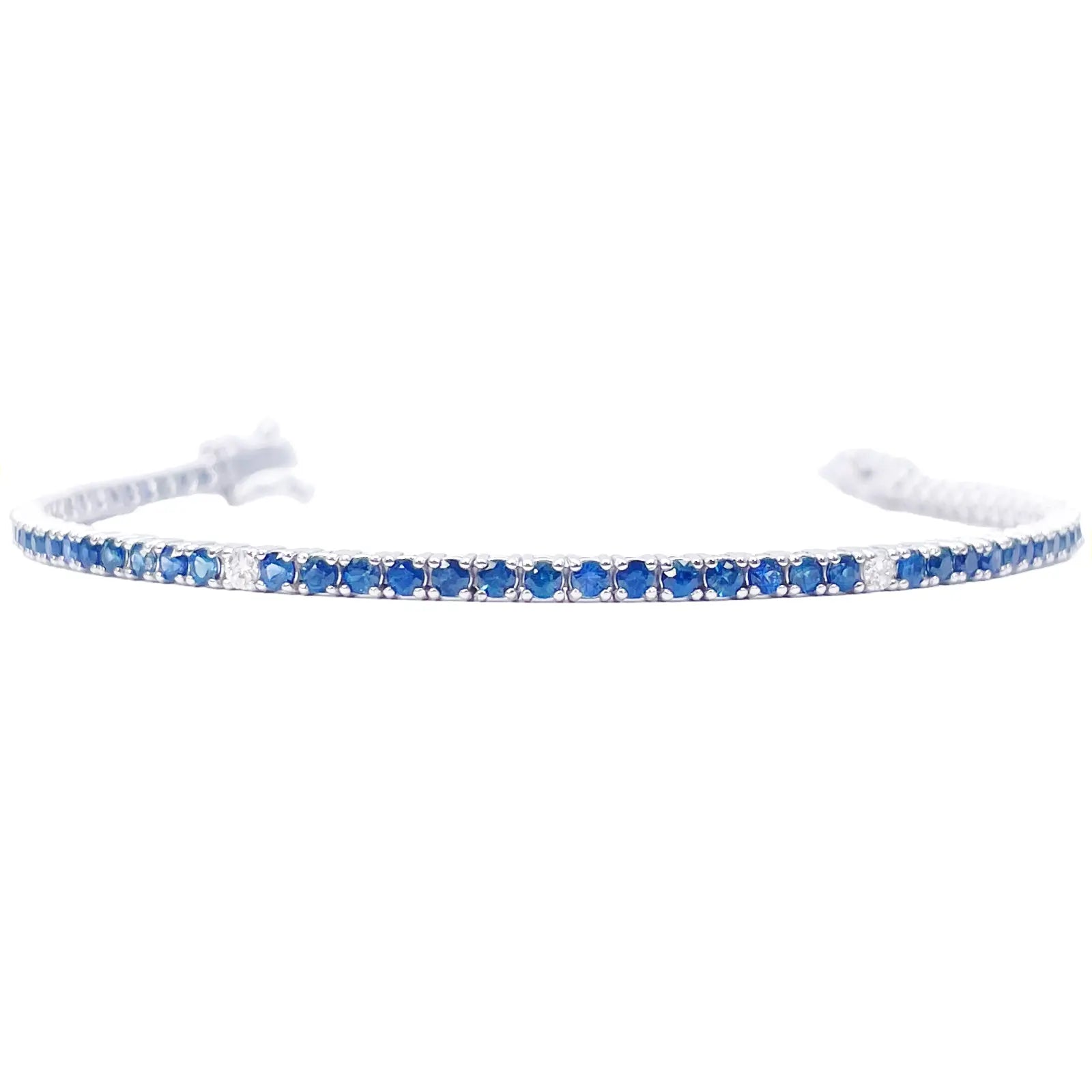 18ct White Gold Natural Round Sapphire & Diamond Tennis Bracelet 3.60ct 7 Inches  Diamond Bracelets