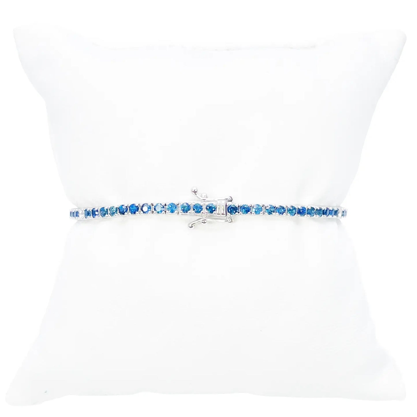 18ct White Gold Natural Round Sapphire & Diamond Tennis Bracelet 3.60ct 7 Inches  Diamond Bracelets