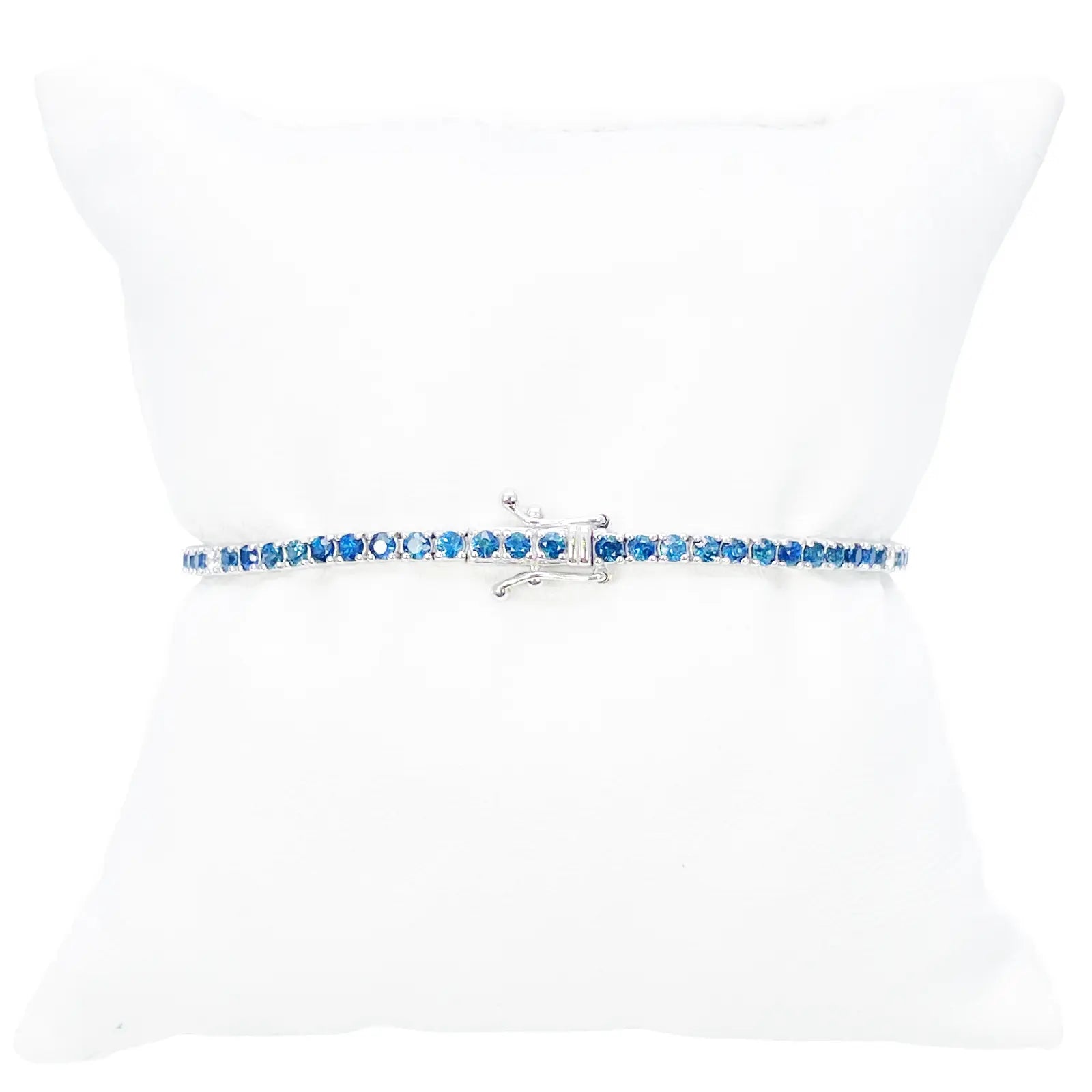 18ct White Gold Natural Round Sapphire & Diamond Tennis Bracelet 3.60ct 7 Inches  Diamond Bracelets