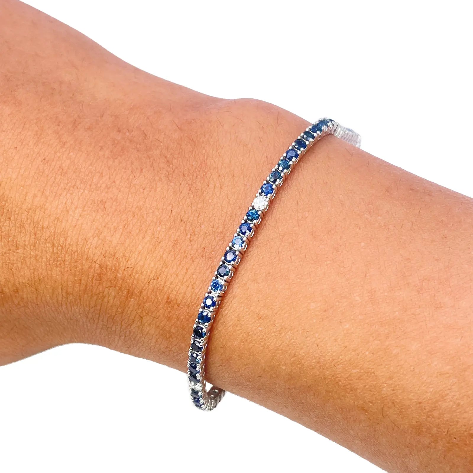 18ct White Gold Natural Round Sapphire & Diamond Tennis Bracelet 3.60ct 7 Inches  Diamond Bracelets