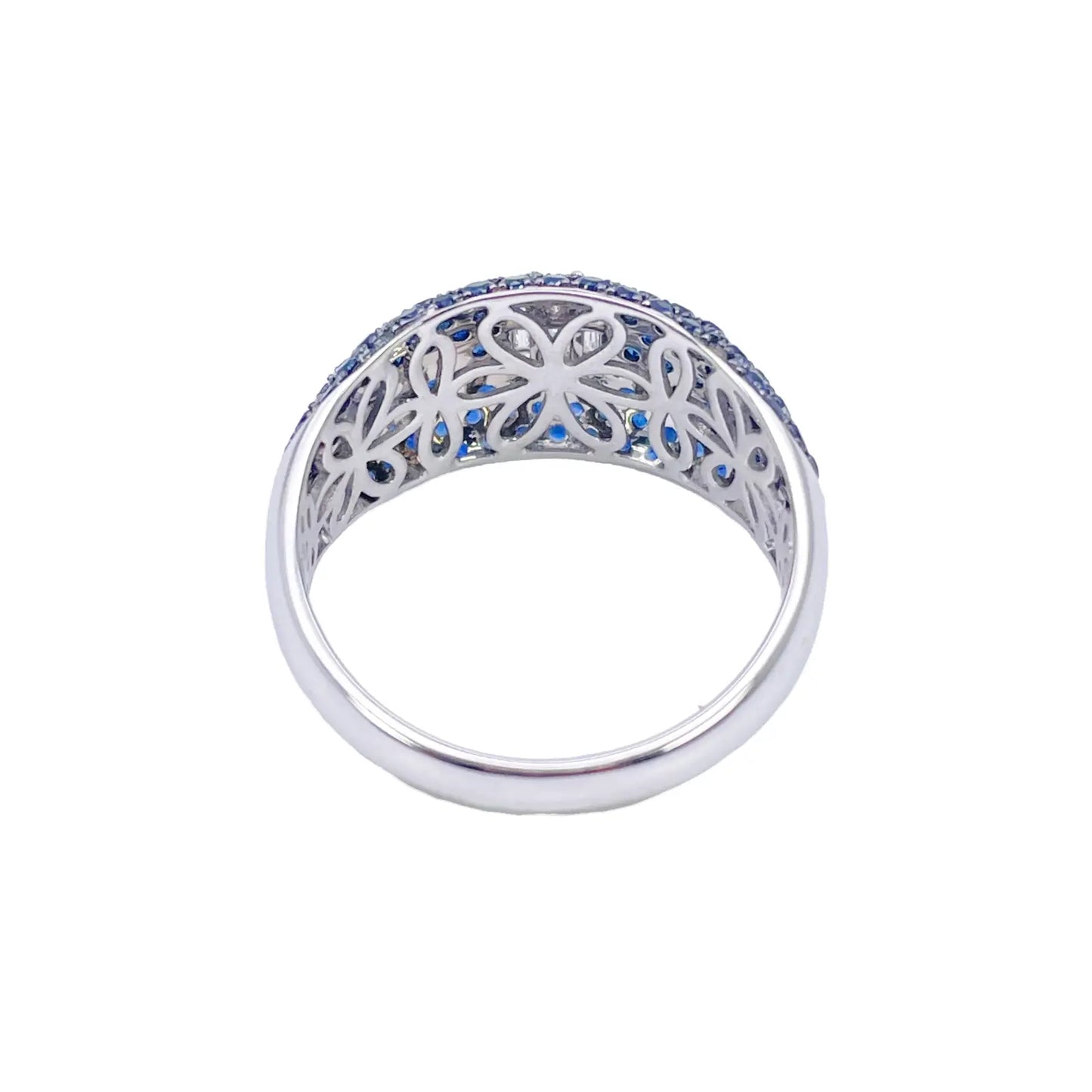 18ct White Gold Natural Sapphire & Diamond Cluster Cocktail Dome Ring 1.60ct  Diamond Ring