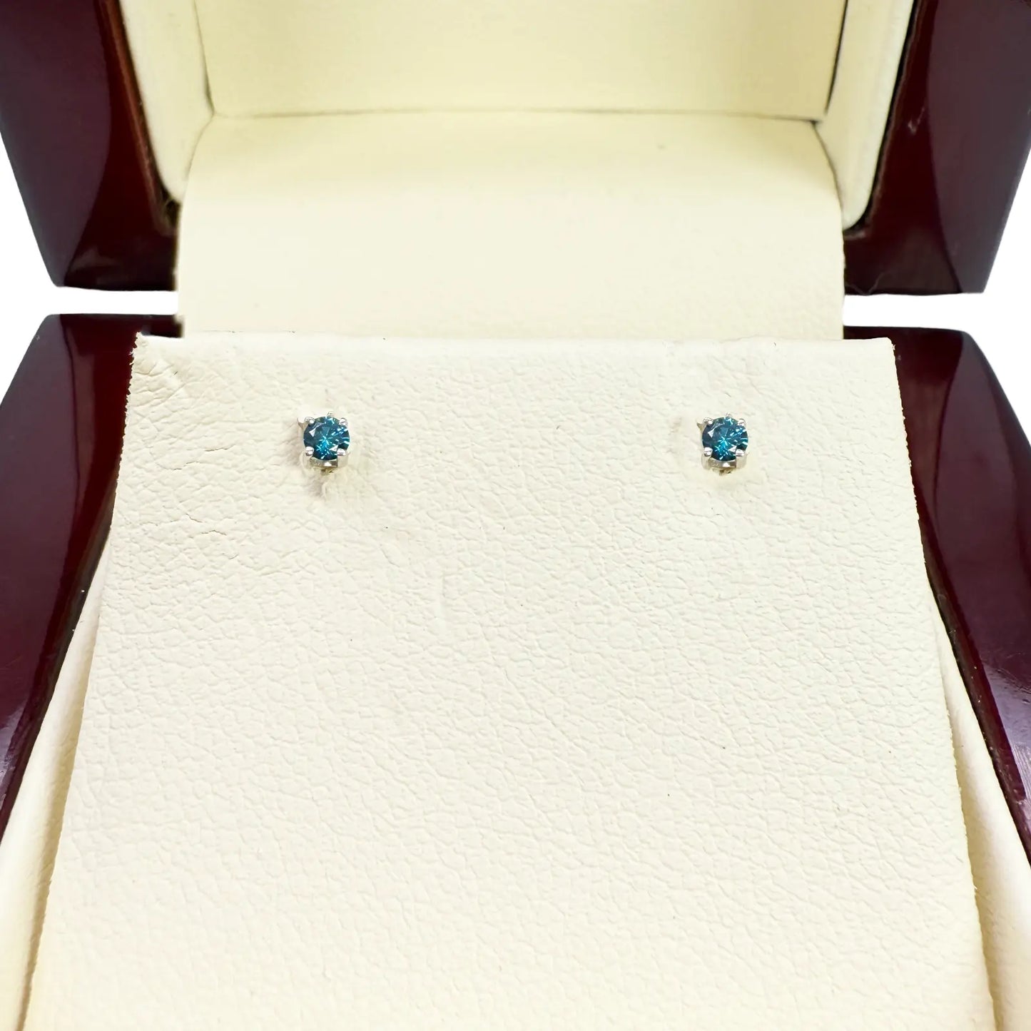 18ct White Gold & Natural Round 4-Claw Blue Diamond Children's Earrings 0.05ct 