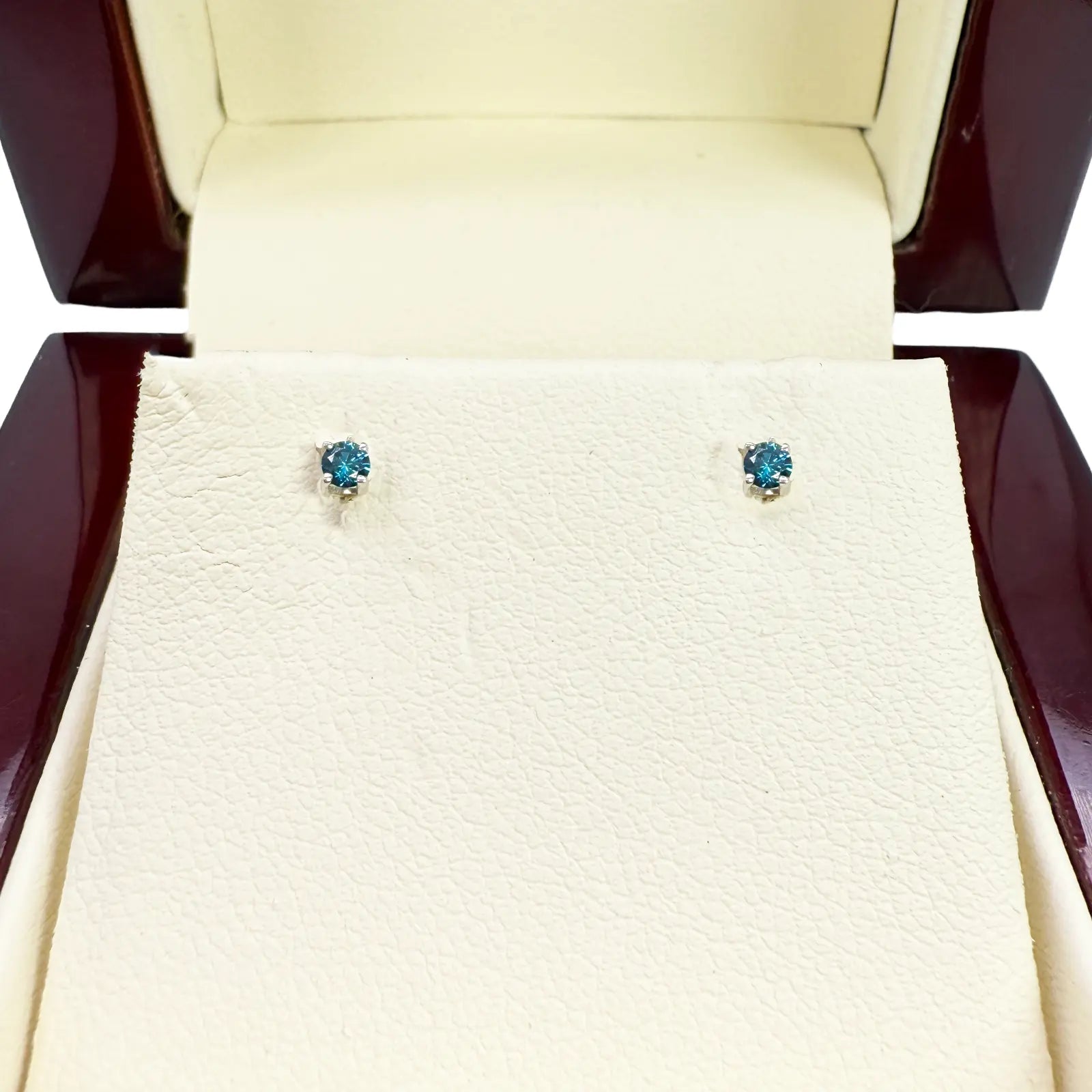 18ct White Gold & Natural Round 4-Claw Blue Diamond Children's Earrings 0.05ct 