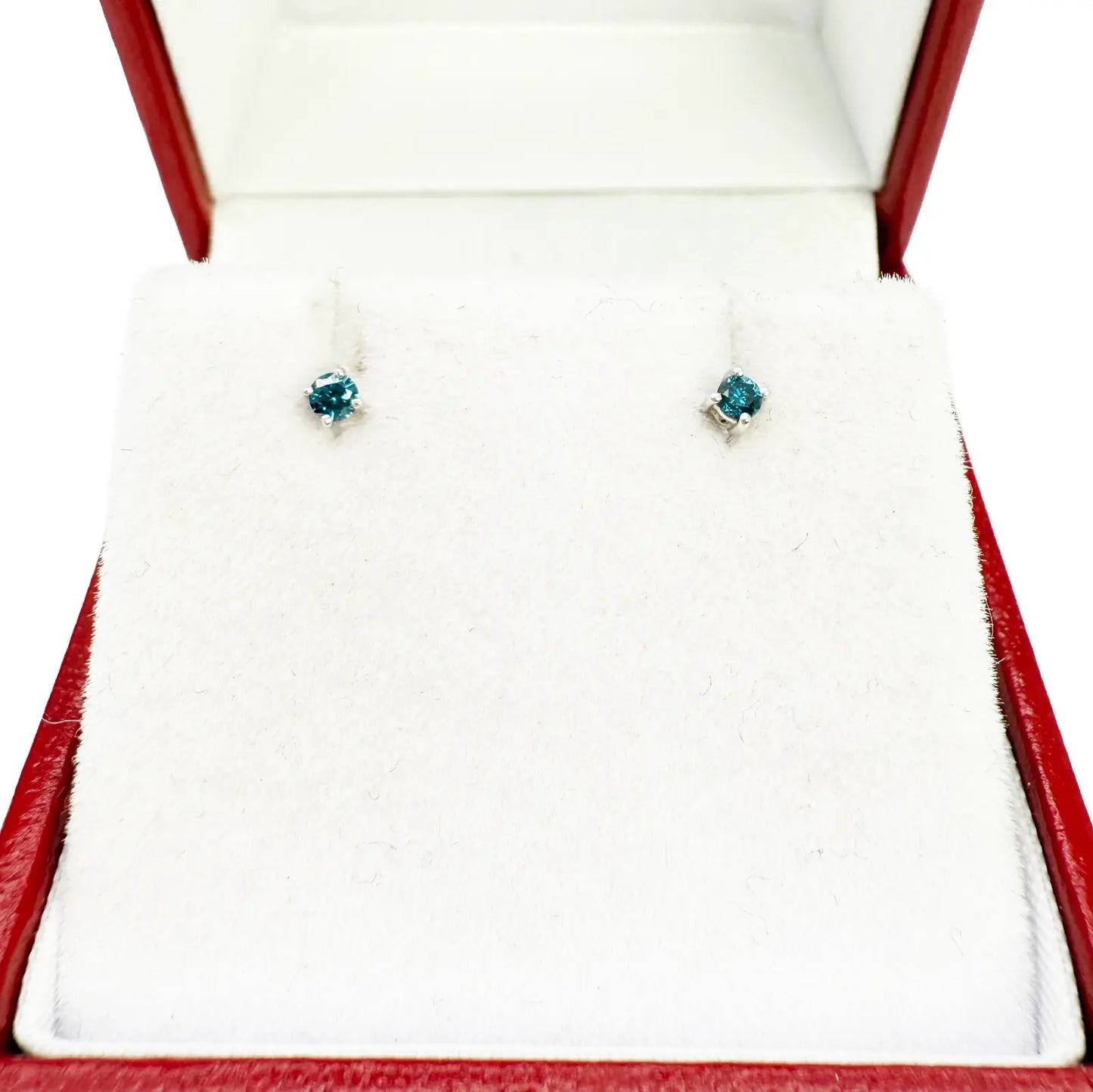 18ct White Gold & Natural Round 4-Claw Blue Diamond Children's Earrings 0.05ct 