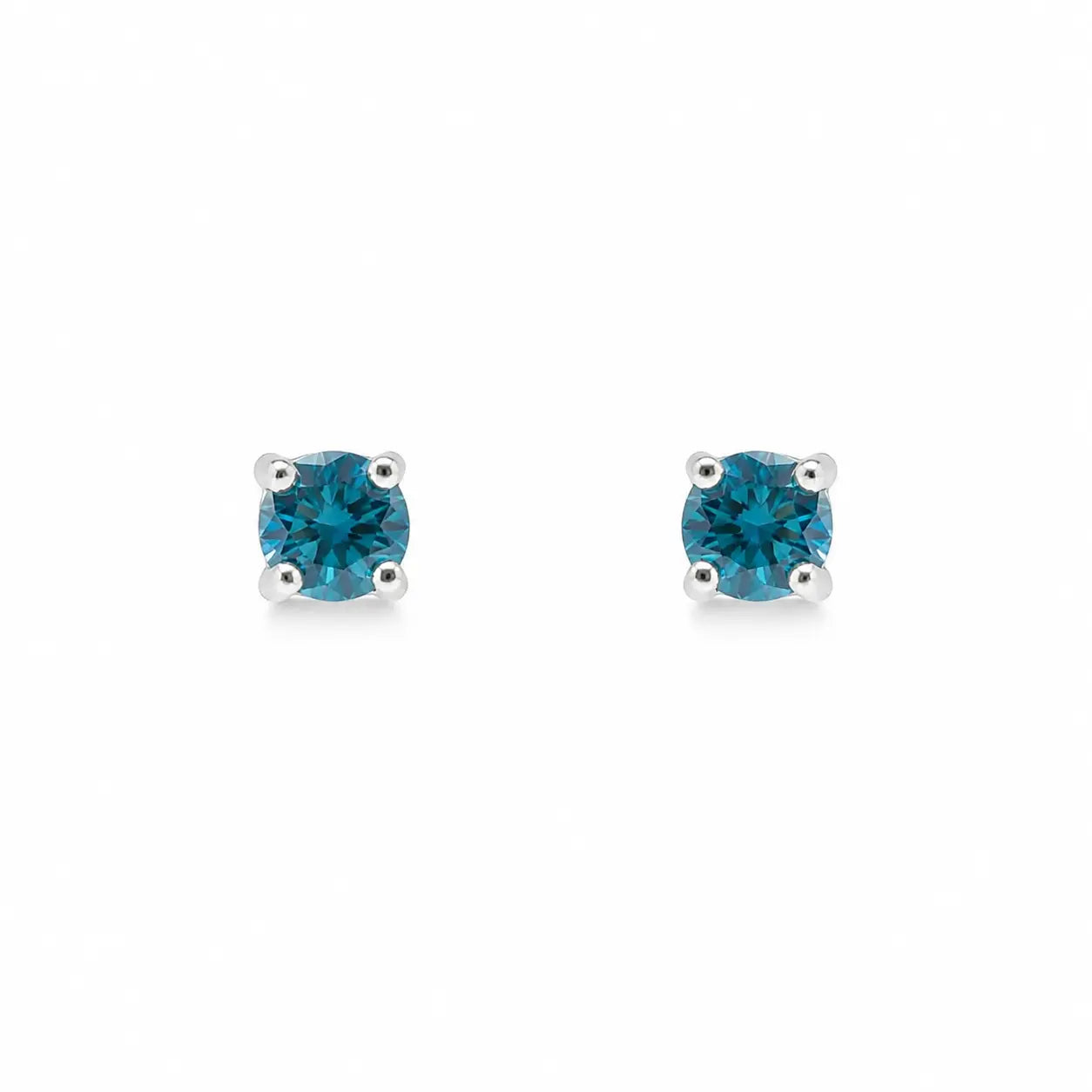 18ct White Gold & Natural Round 4-Claw Blue Diamond Children's Earrings 0.05ct  Children's diamond earring