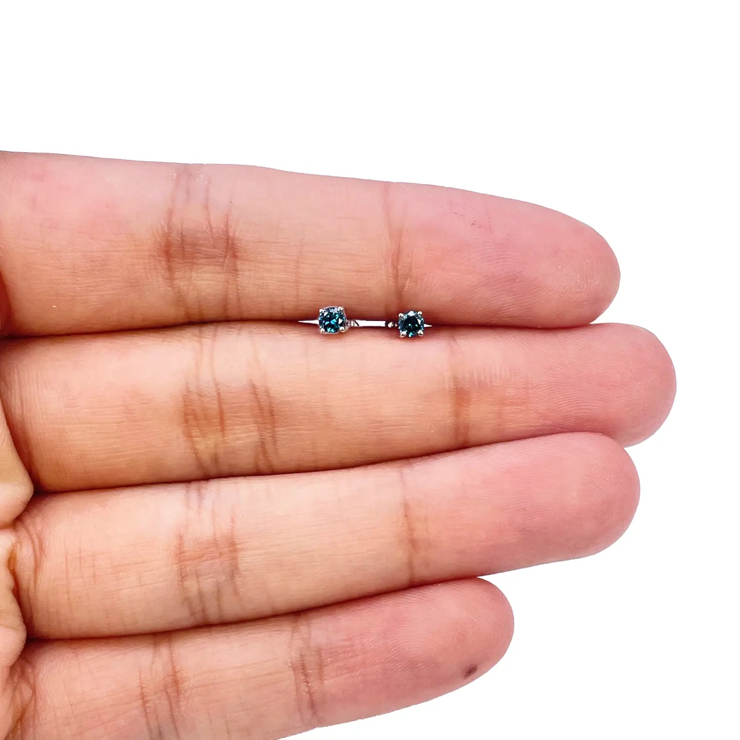 18ct White Gold & Natural Round 4-Claw Blue Diamond Children's Earrings 0.15ct 