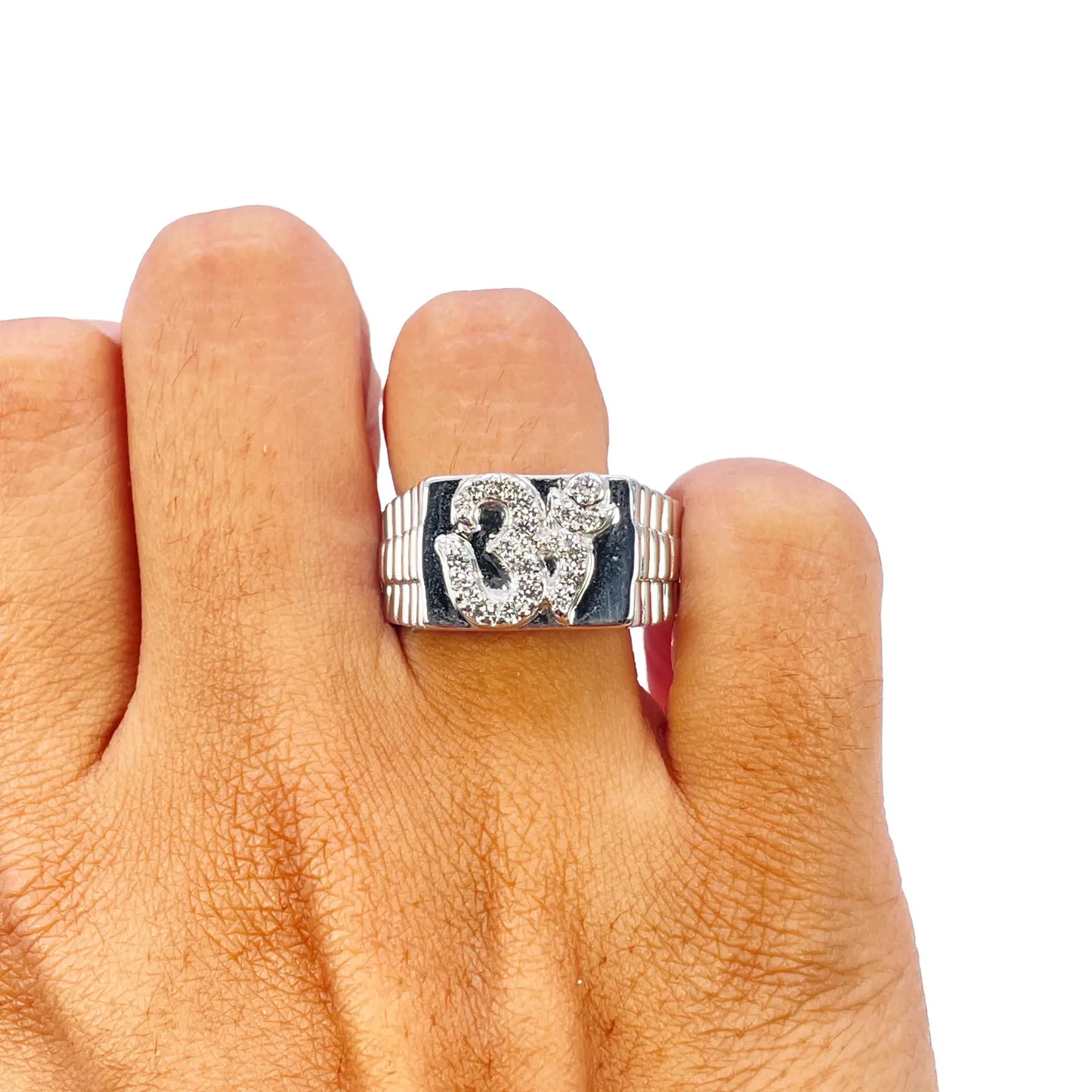 18ct White Gold & Round Natural Diamond Gents OM Signet Ring 0.35ct  Diamond Ring