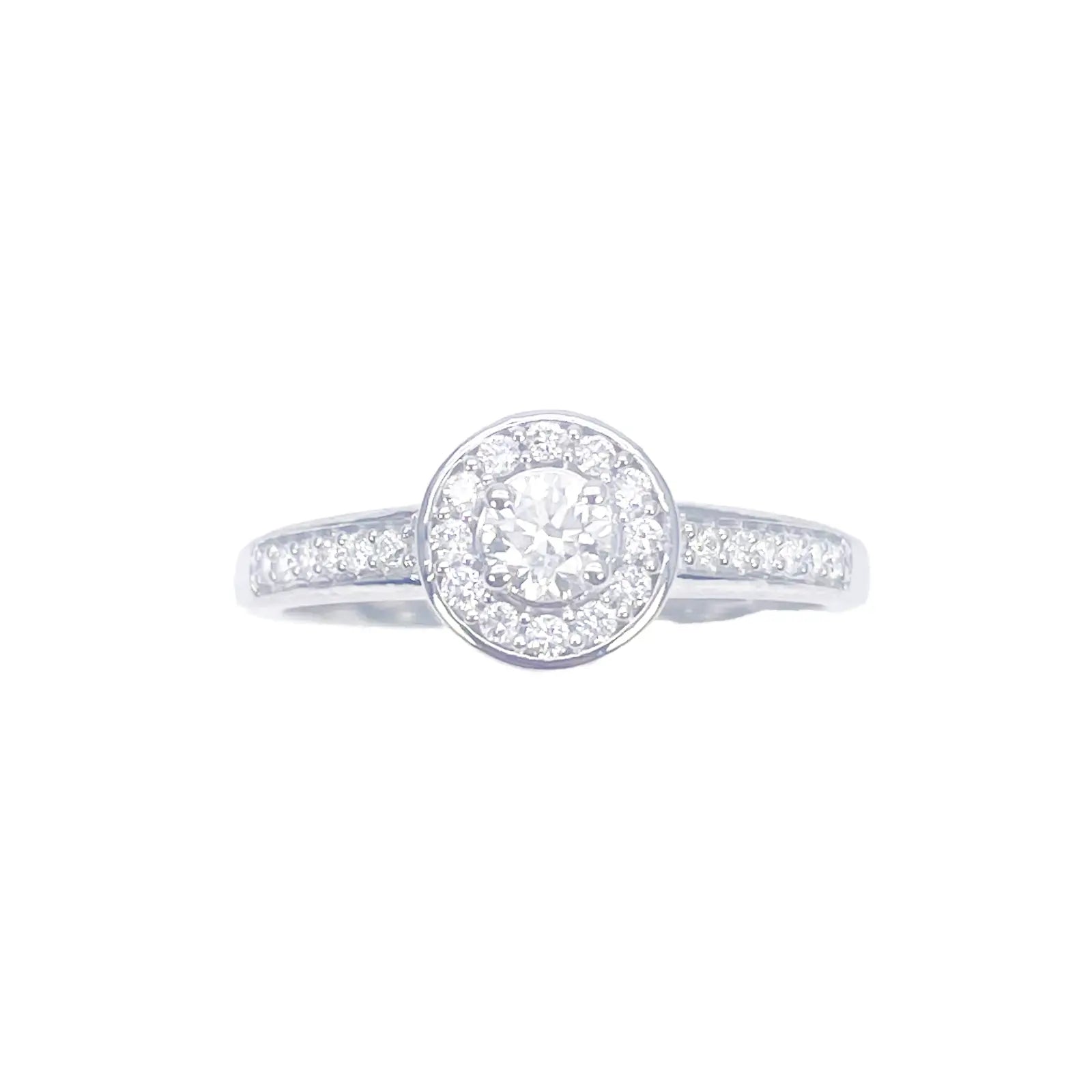 18ct White Gold & Round Natural Diamond Pav� Halo Ring 0.30ct 
