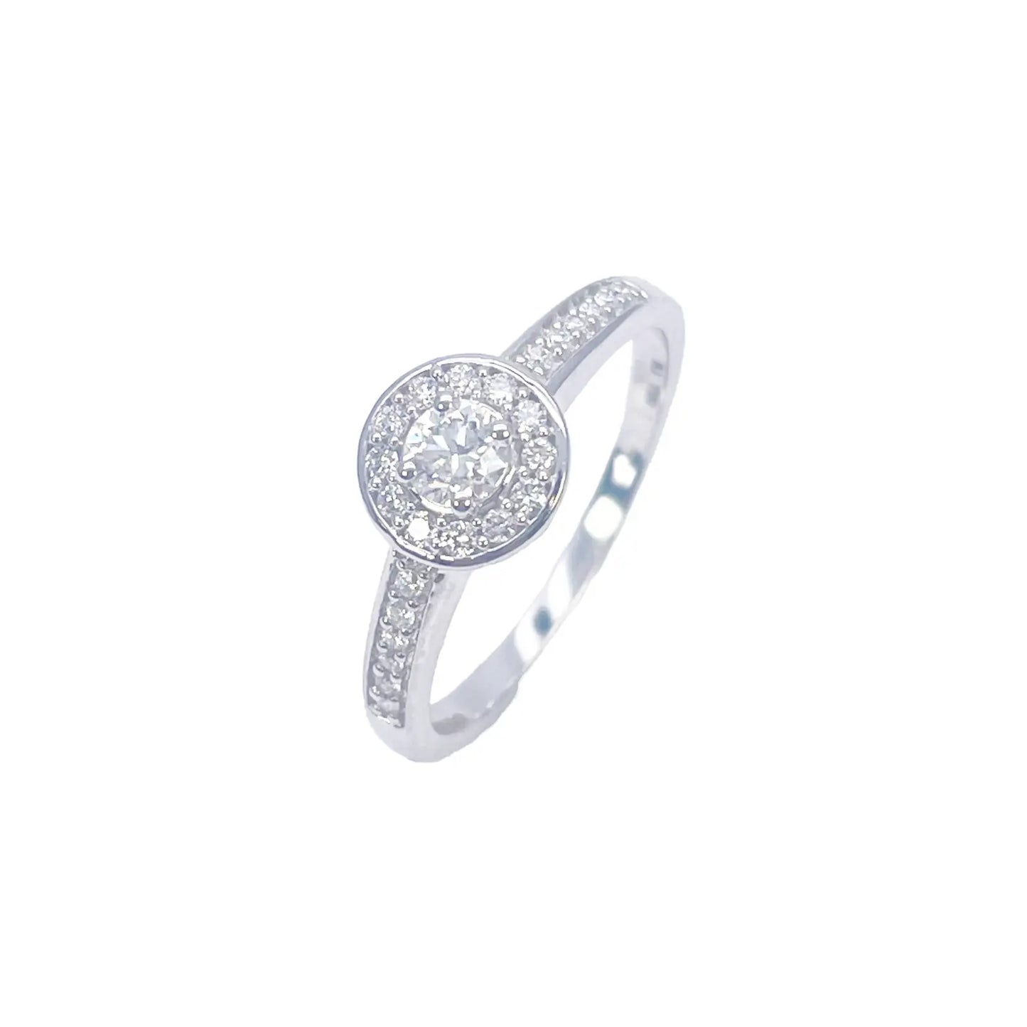18ct White Gold & Round Natural Diamond Pav� Halo Ring 0.30ct 