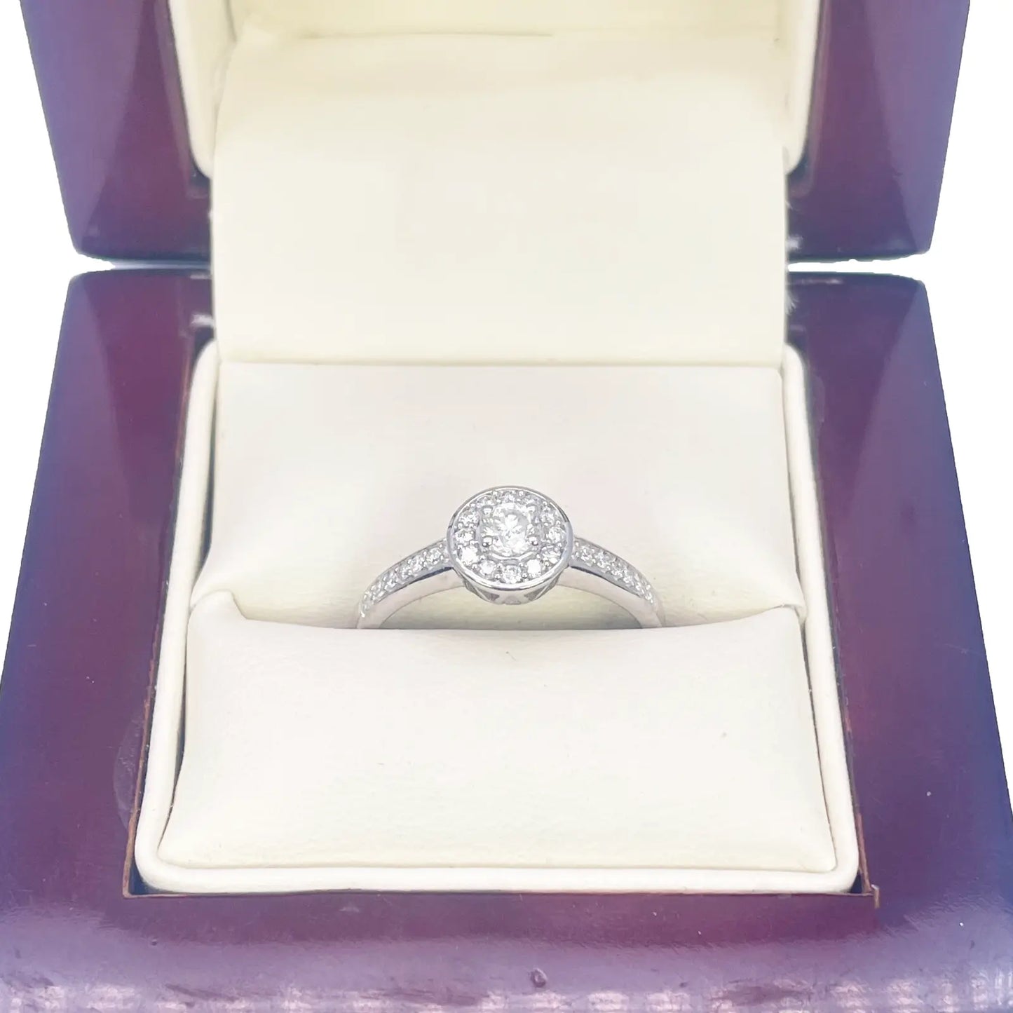 18ct White Gold & Round Natural Diamond Pav� Halo Ring 0.30ct 