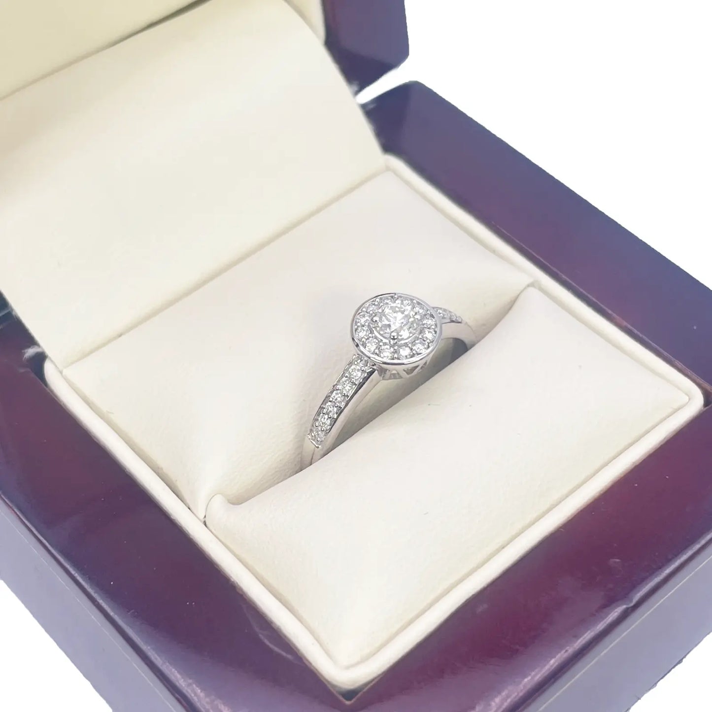 18ct White Gold & Round Natural Diamond Pav� Halo Ring 0.30ct 
